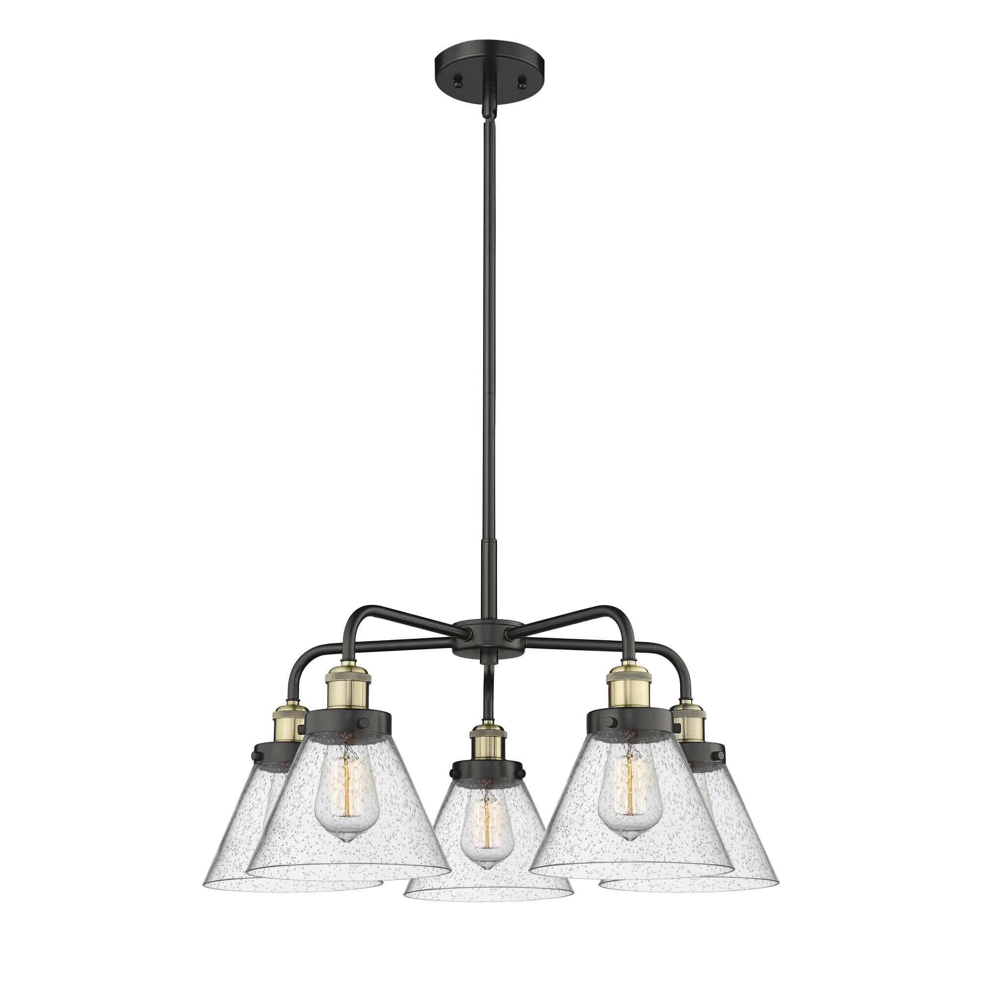 Shown in Black Antique Brass finish and Seedy glass