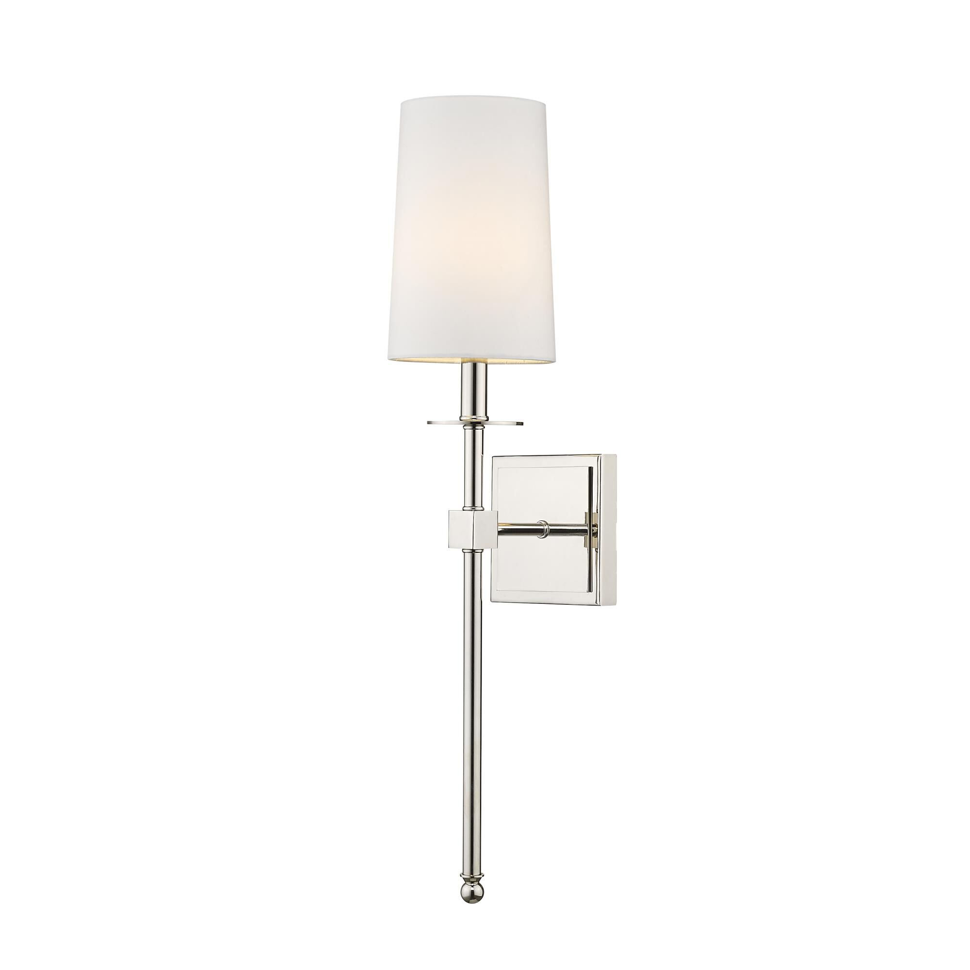 Shown in Polished Nickel finish and Fabric glass and Fabric shade