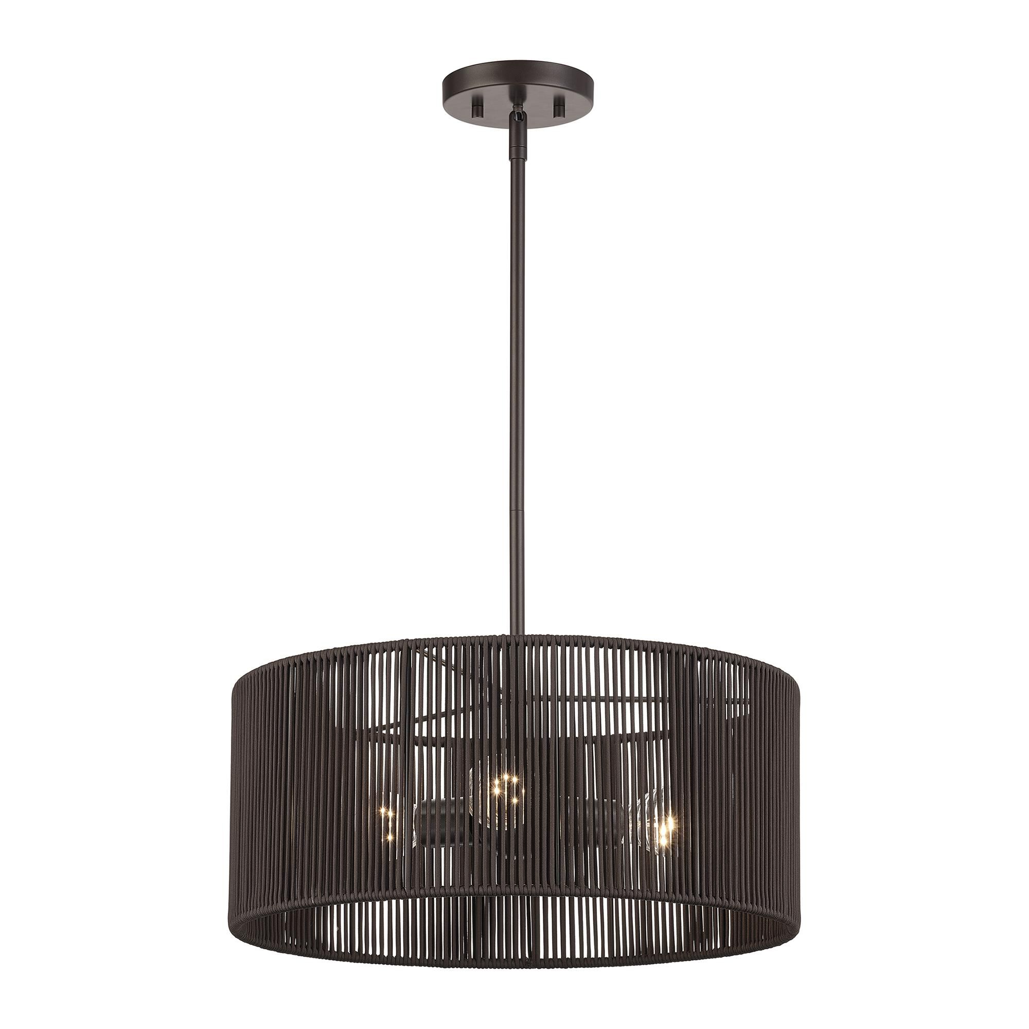 Shown in English Bronze finish and Hand-Woven Dark Chocolate Color Polyester Rope shade