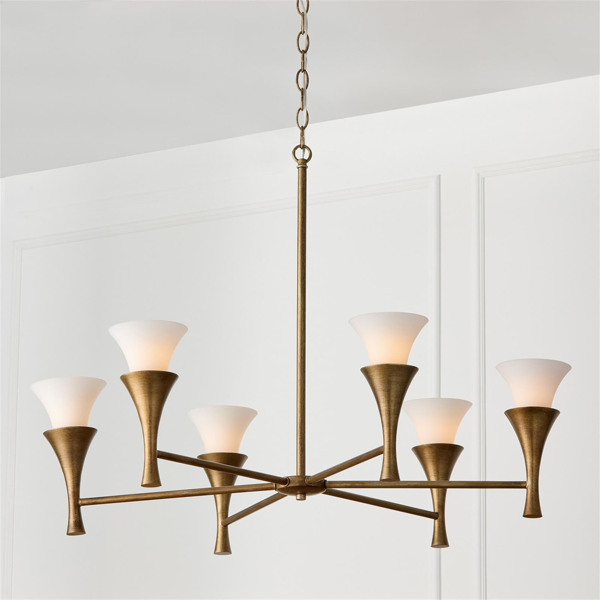Shown in Mystic Luster finish and Soft White glass