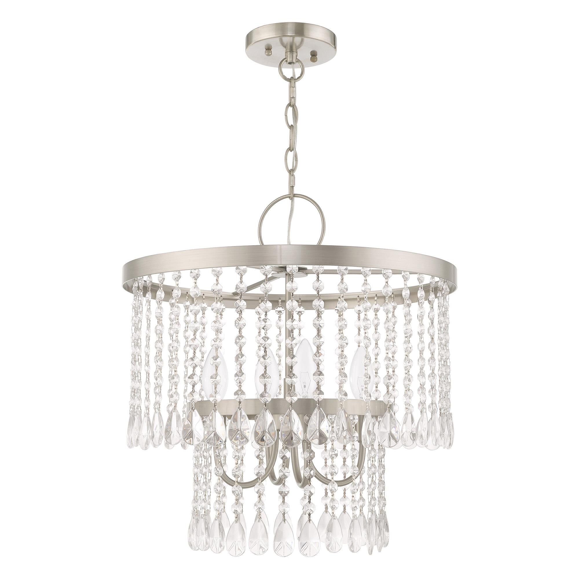 Shown in Brushed Nickel finish and Clear Crystals glass