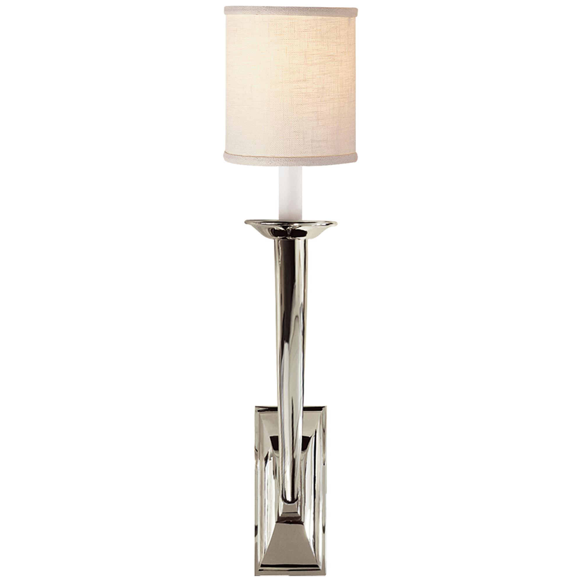 Shown in Polished Nickel finish and Linen shade