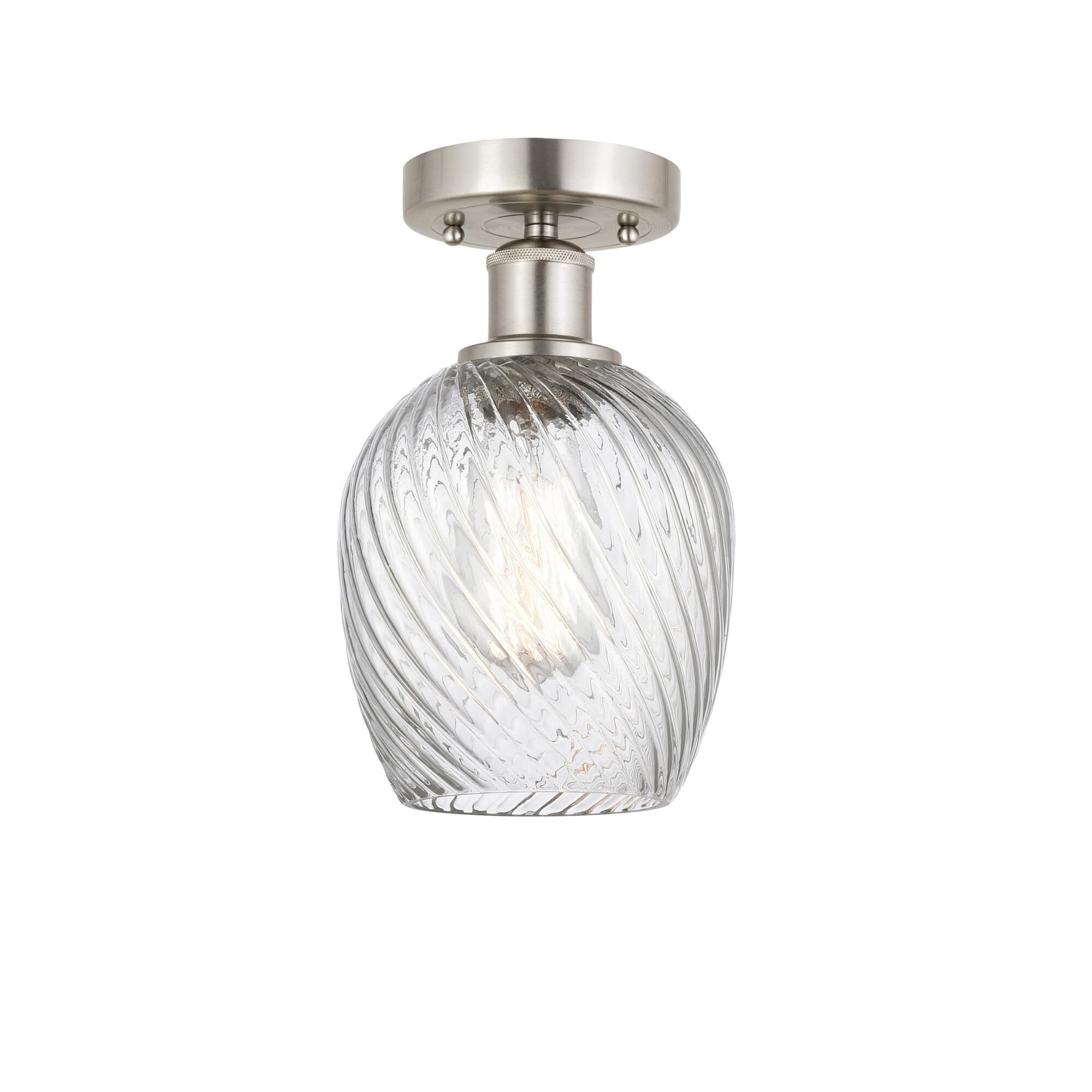 Shown in Brushed Satin Nickel, Clear Spiral Fluted finish and Clear Spiral Fluted glass and Clear Spiral Fluted Glass shade