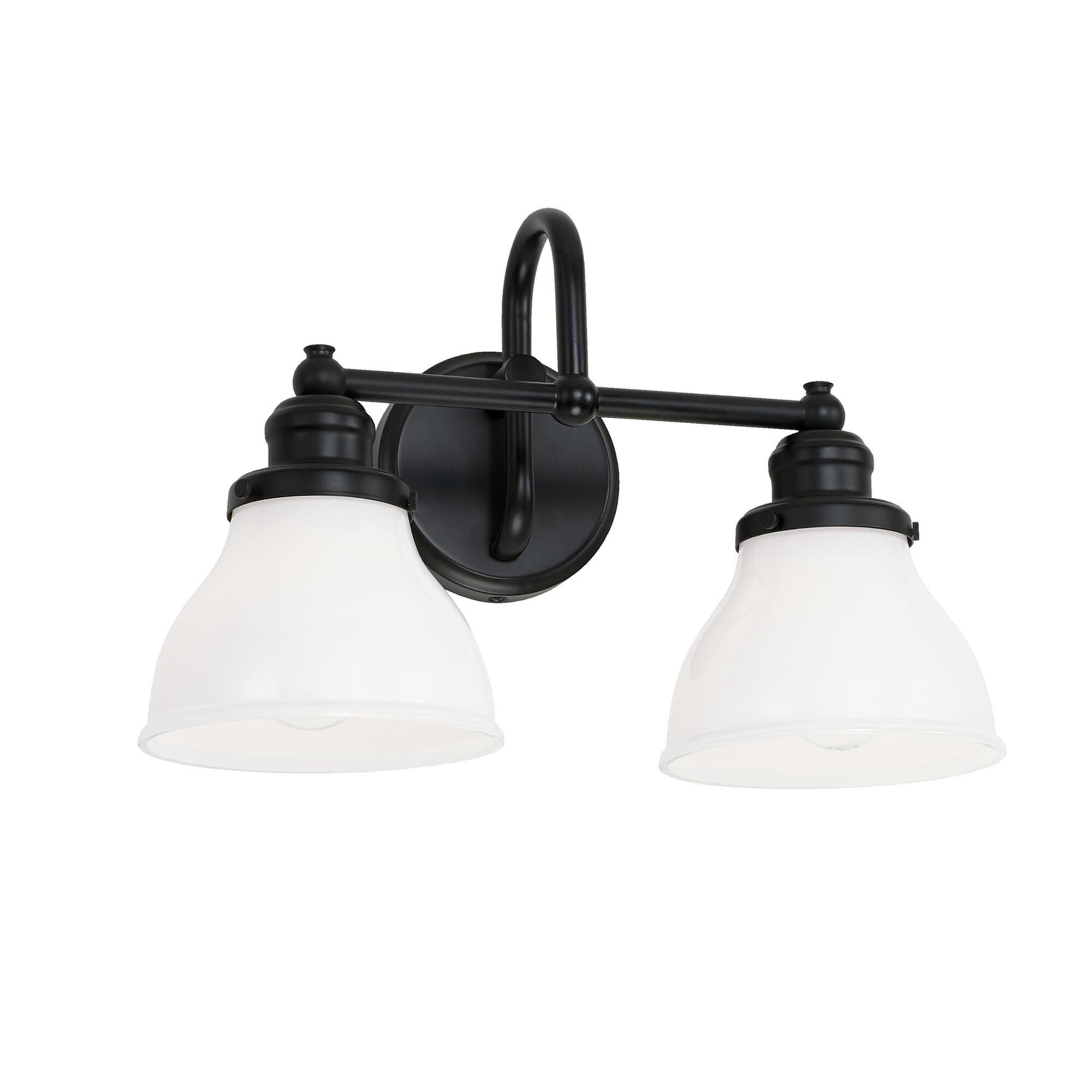 Shown in Matte Black finish and Milk glass