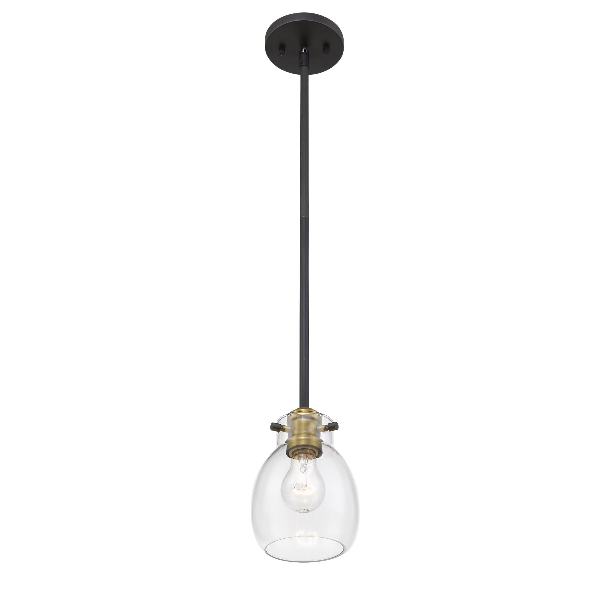 Shown in Matte Black + Olde Brass finish and Glass shade