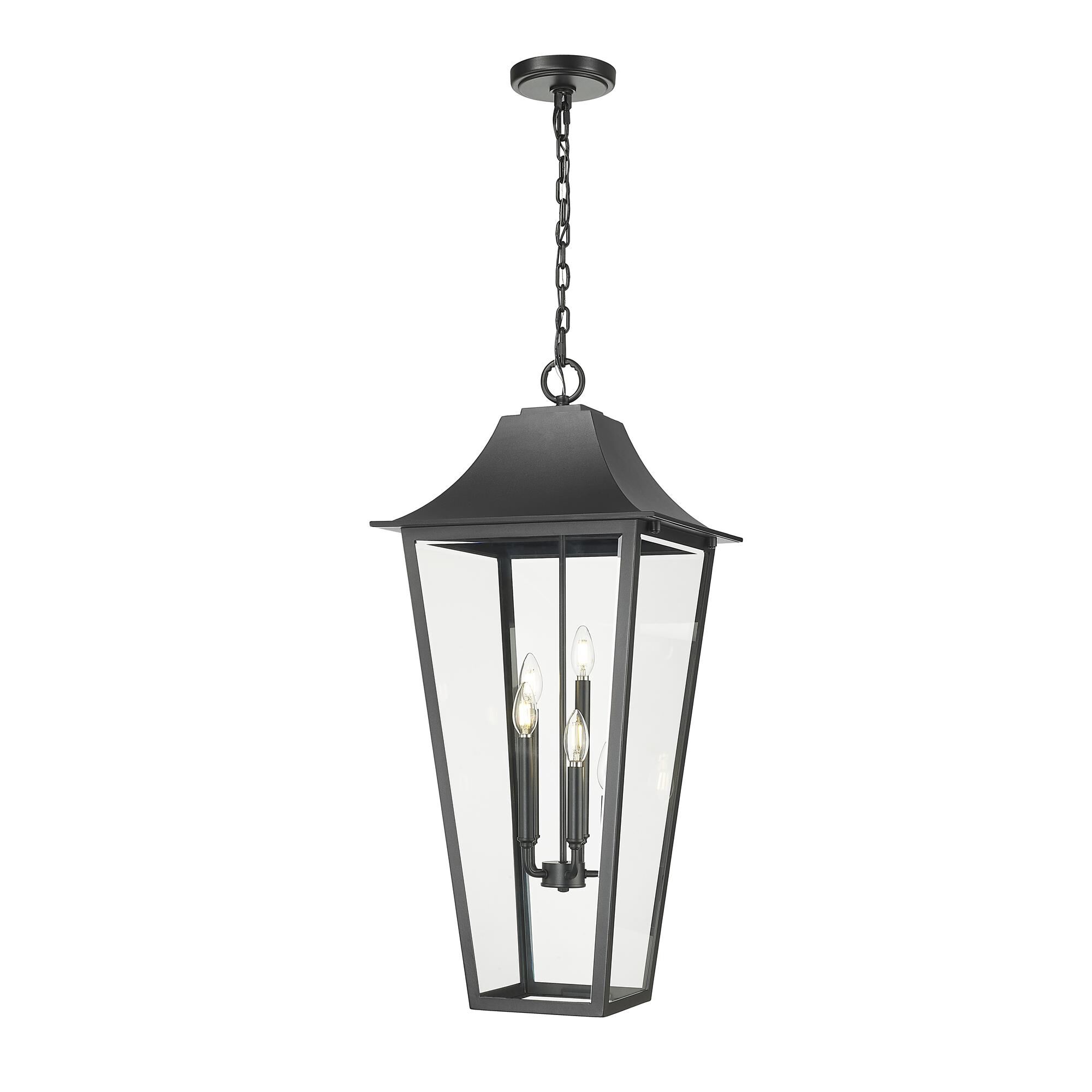 Shown in Black finish and Clear Beveled glass and Clear Beveled shade