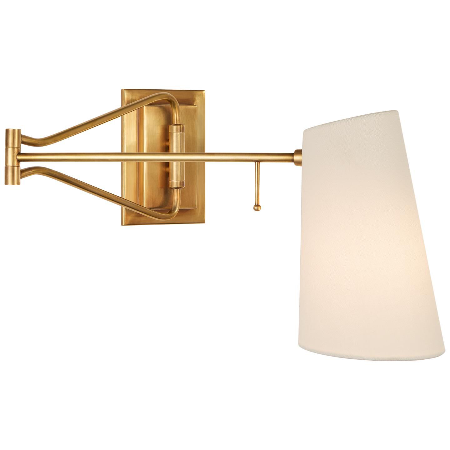 Shown in Hand-Rubbed Antique Brass finish and Linen shade