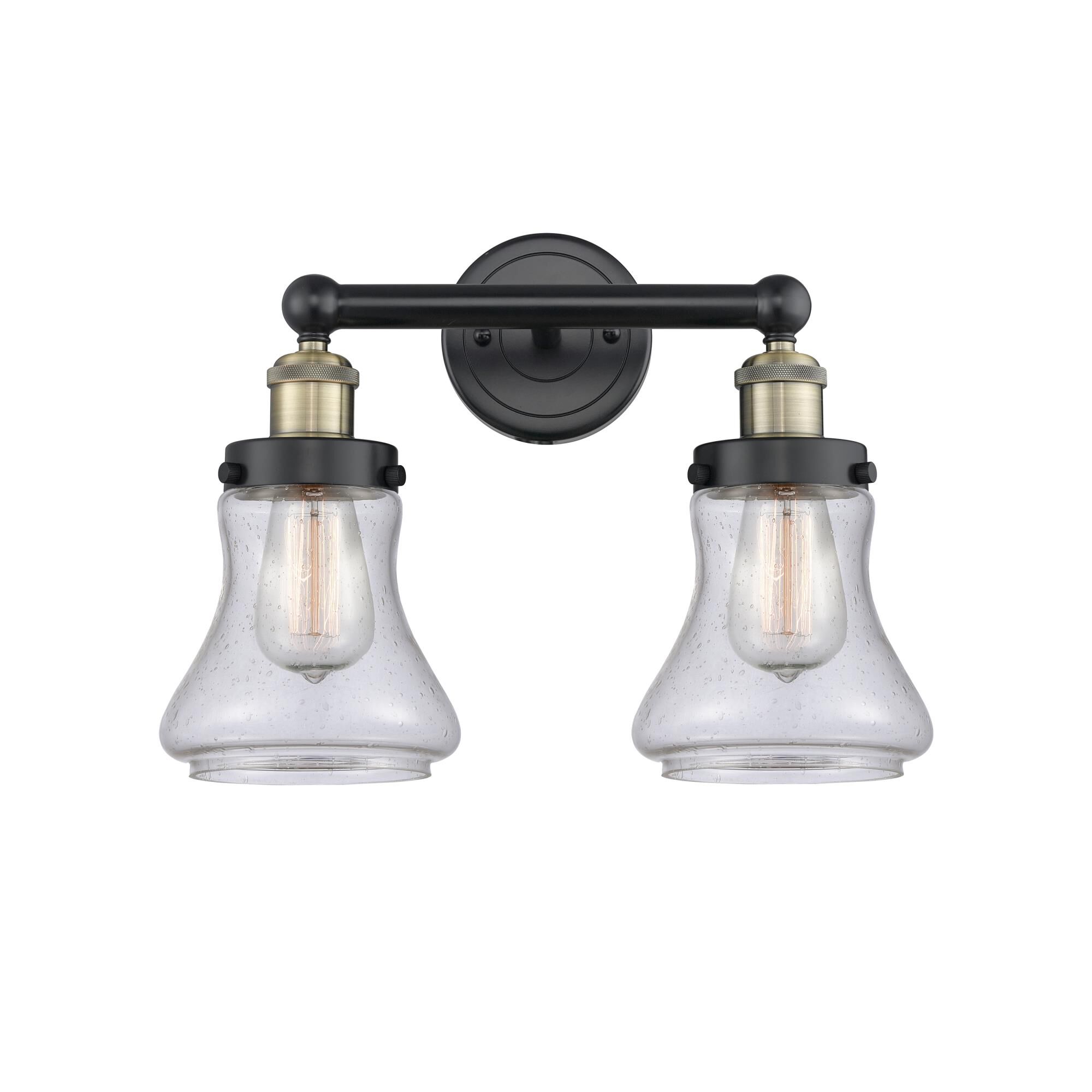 Shown in Black Antique Brass finish and Seedy glass