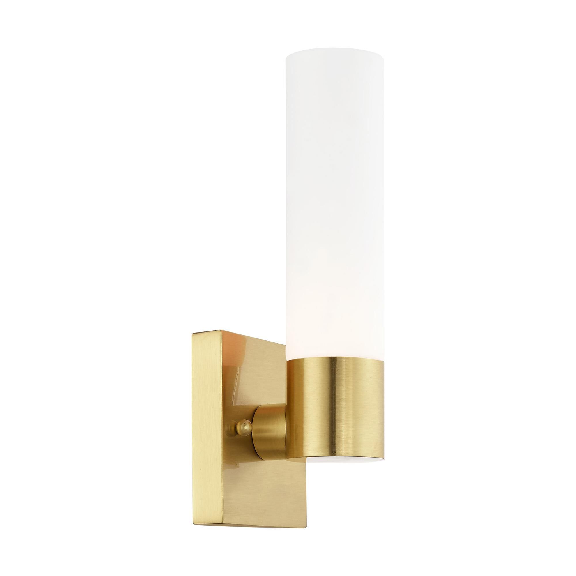 Shown in Satin Brass finish and Hand Blown Satin Opal White Twist Lock glass