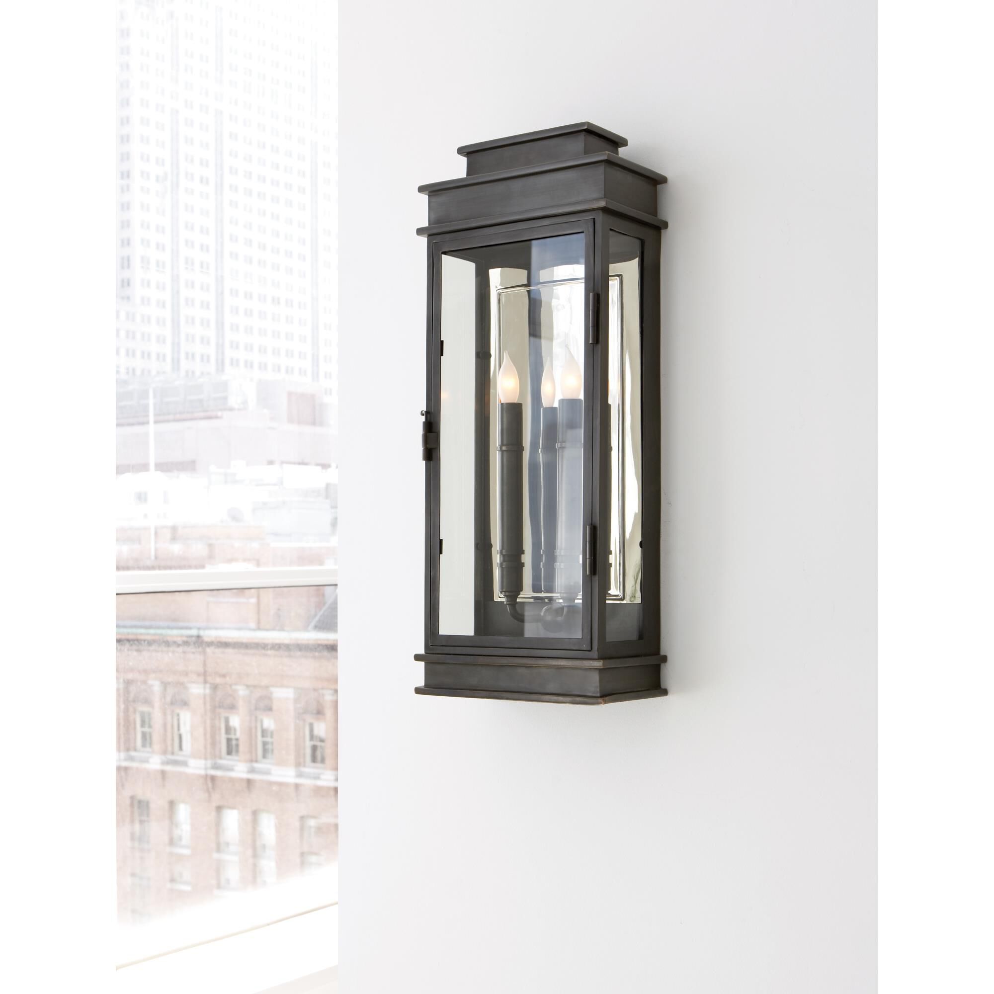 Shown in Bronze finish and Clear glass