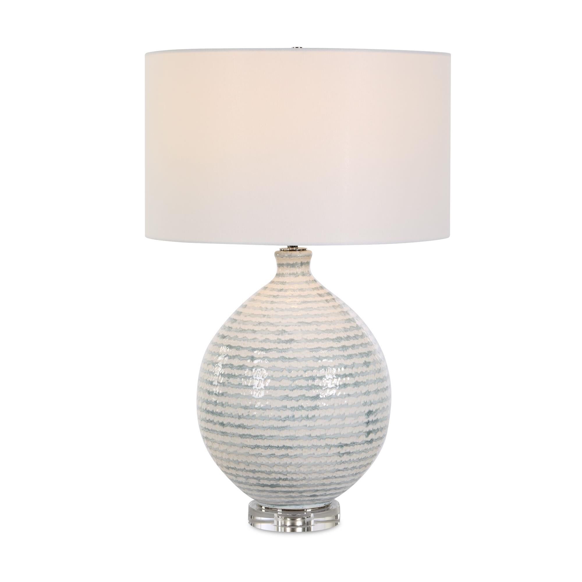 Shown in Gray, White finish and Round Drum Hardback shade