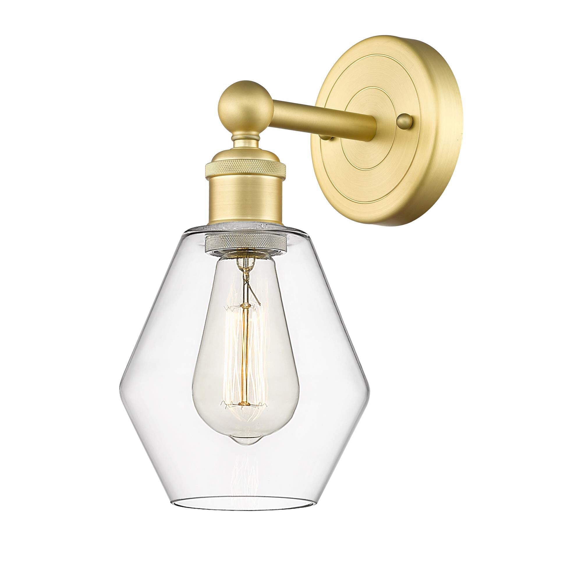 Shown in Satin Gold finish and Clear glass