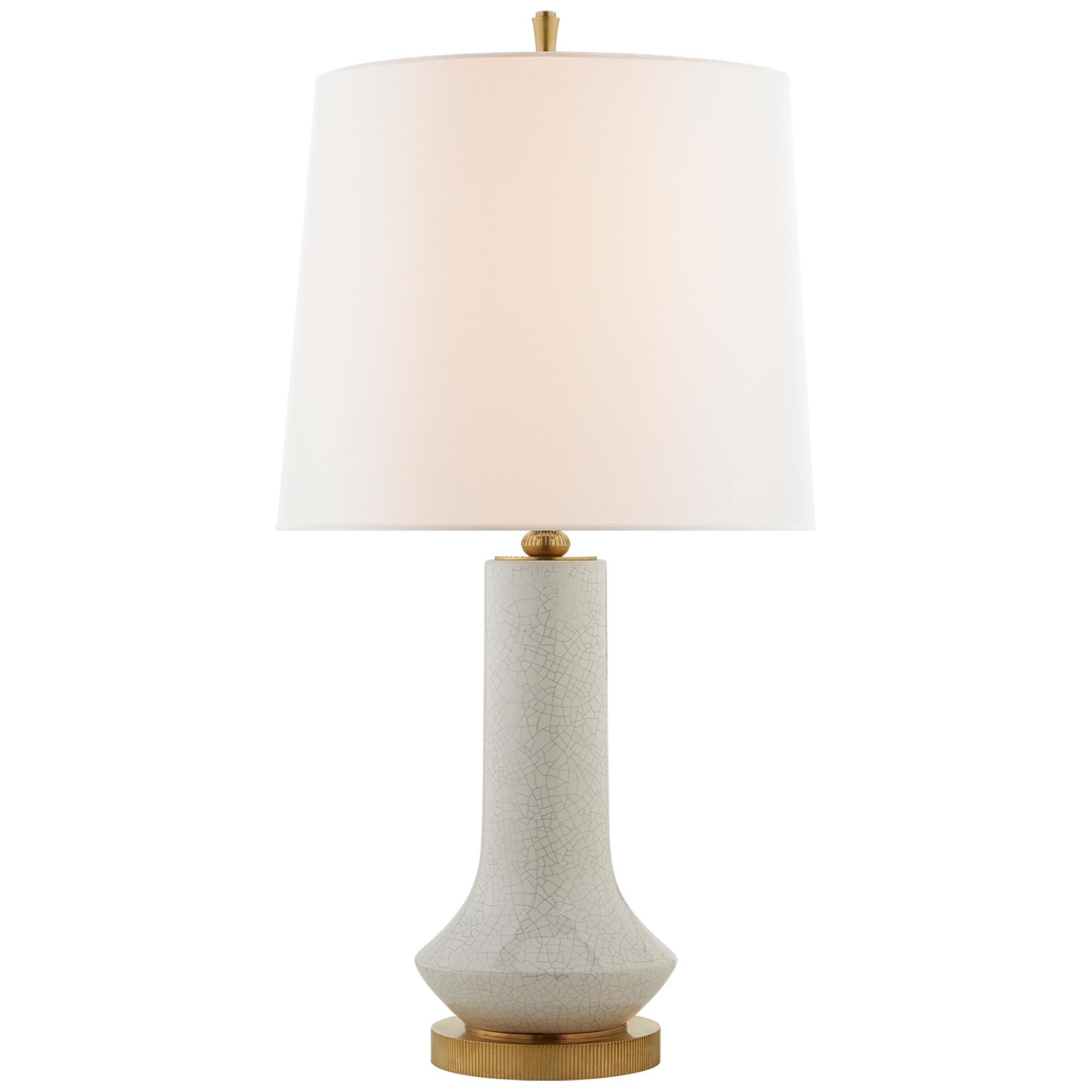Shown in White Crackle finish and Linen shade