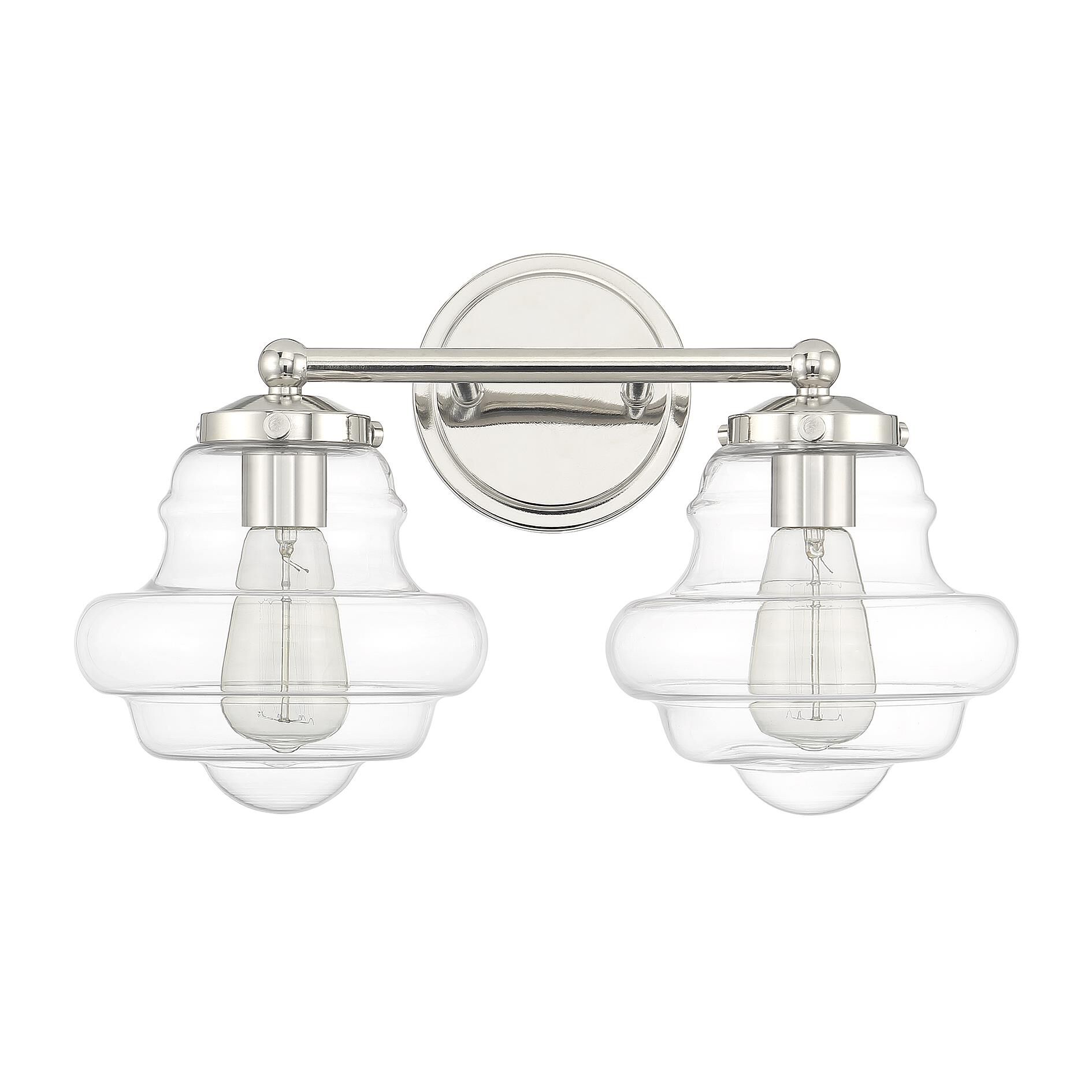 Shown in Polished Nickel finish and Clear glass and Glass shade