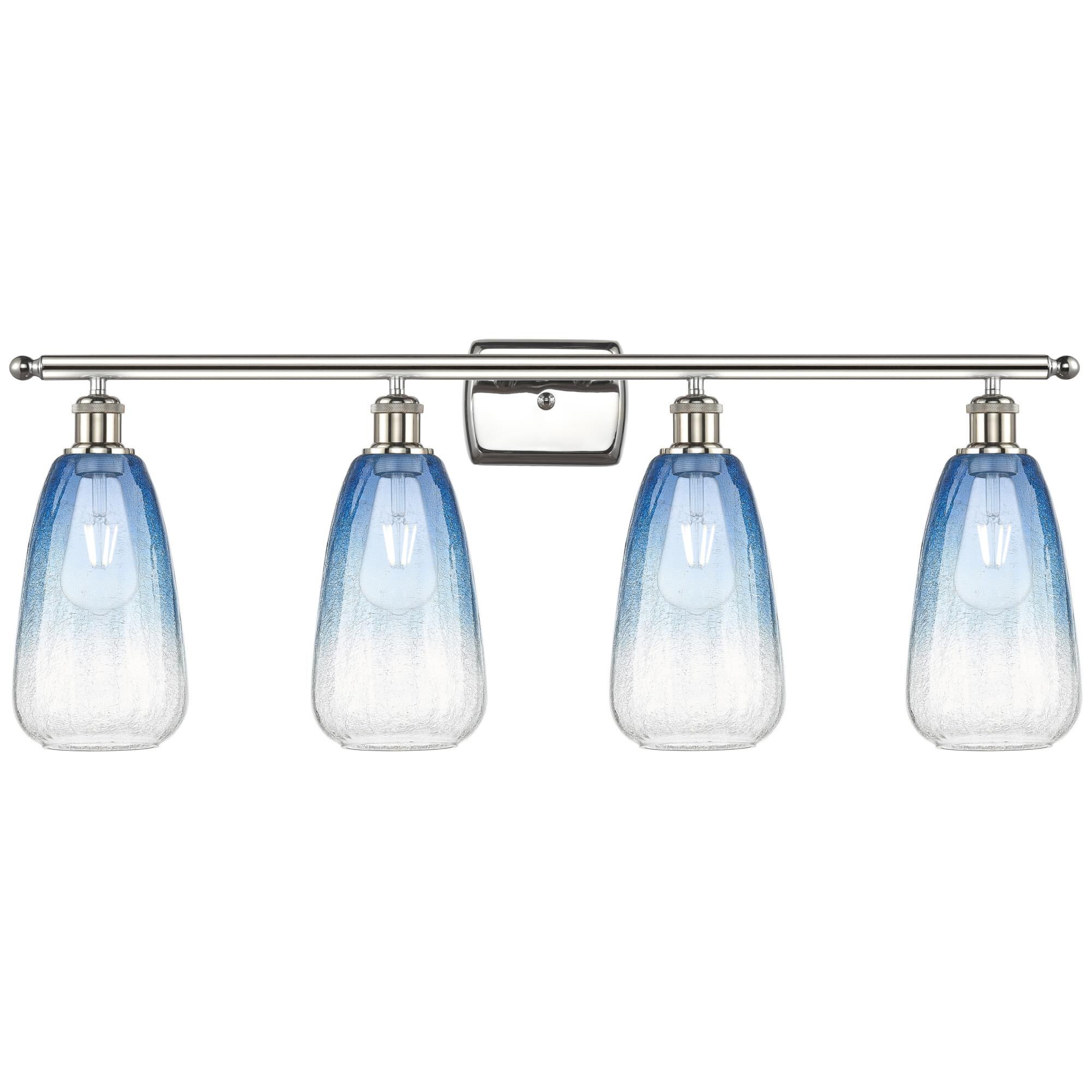 Shown in Polished Nickel finish and Sapphire Blue glass