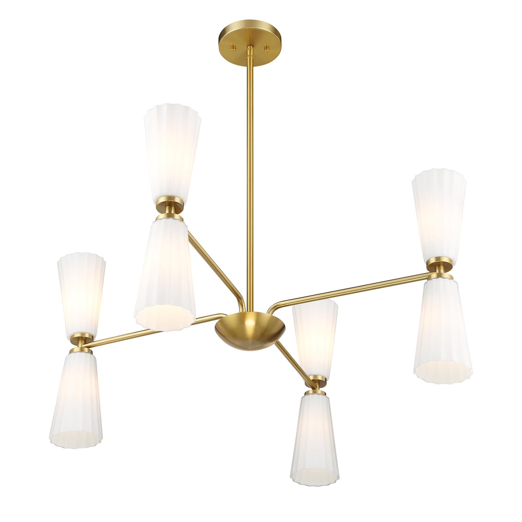 Shown in Natural Brass finish and White Fluted glass