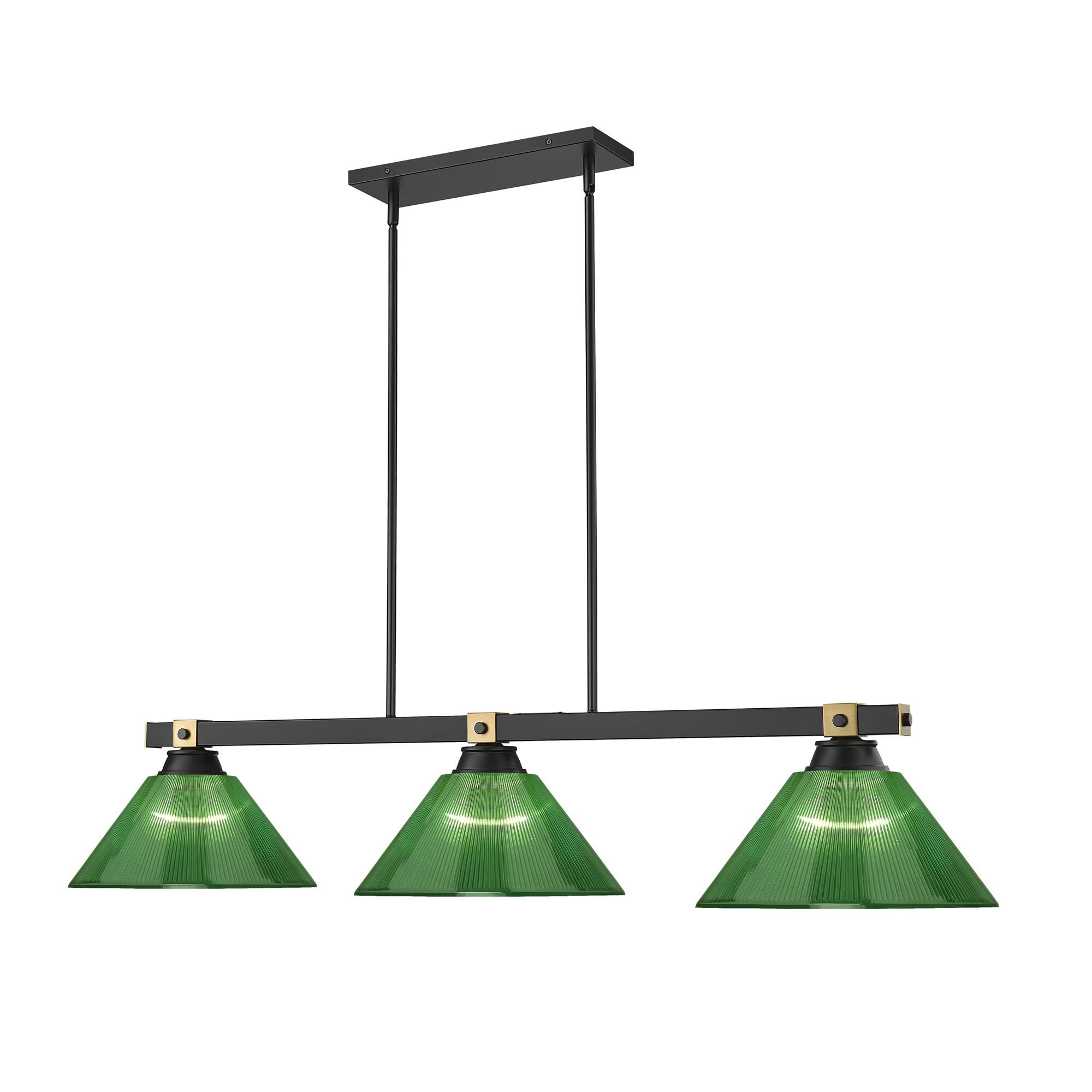Shown in Matte Black + Rubbed Brass finish and Green glass and Green shade