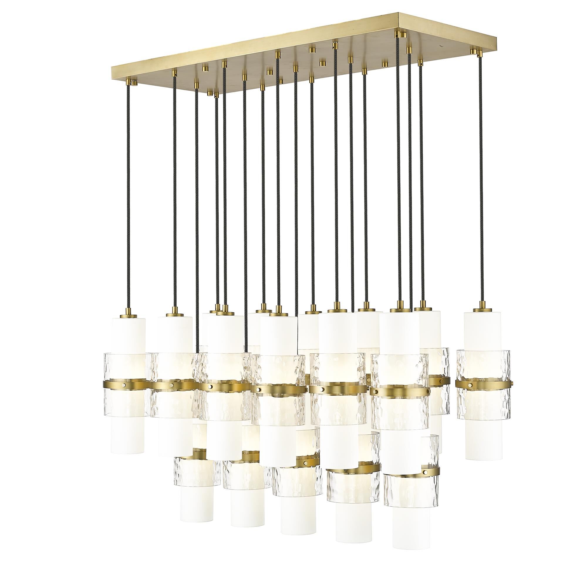 Shown in Modern Gold finish and Clear + Etched Opal glass and Clear + Etched Opal shade