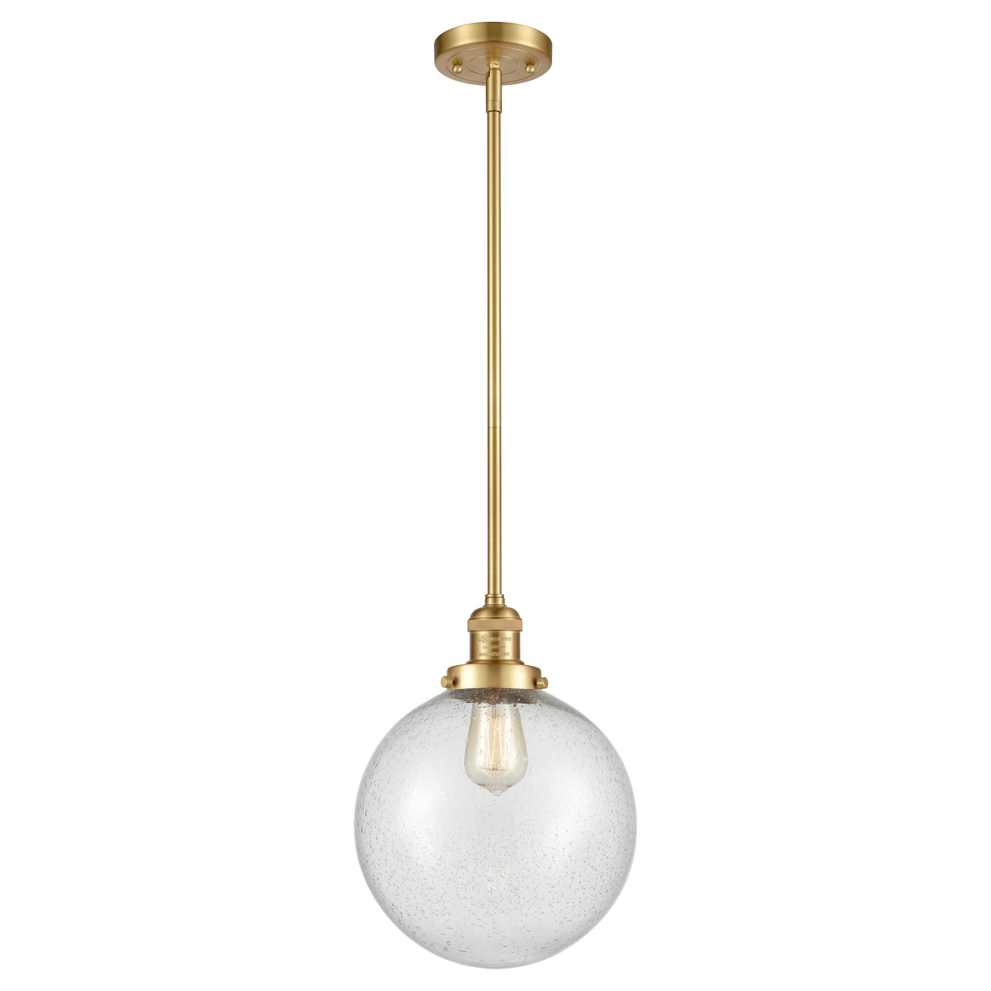 Shown in Satin Gold finish and Seedy glass
