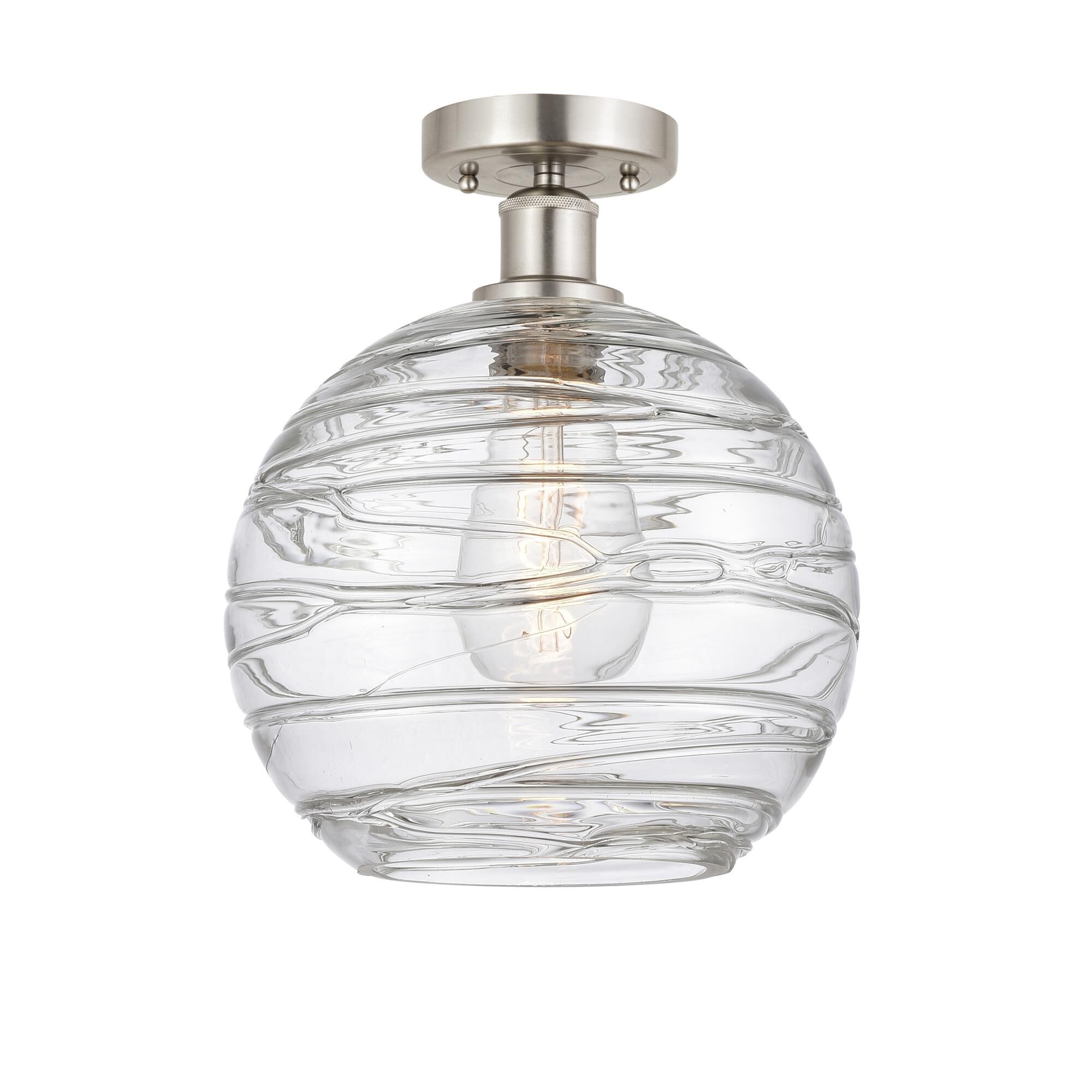 Shown in Brushed Satin Nickel finish and Clear Deco Swirl glass