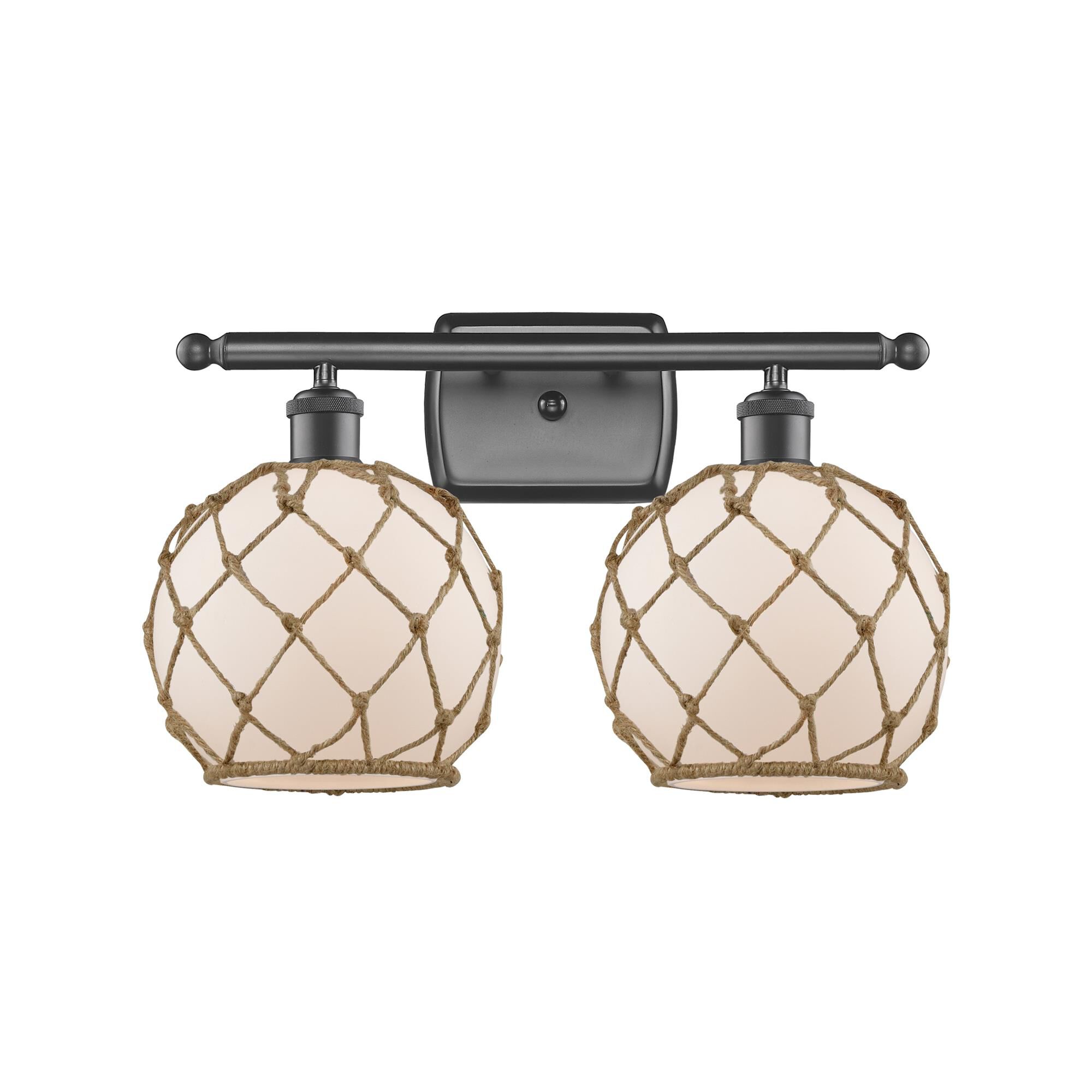Shown in Oil Rubbed Bronze finish and White With Black Rope glass