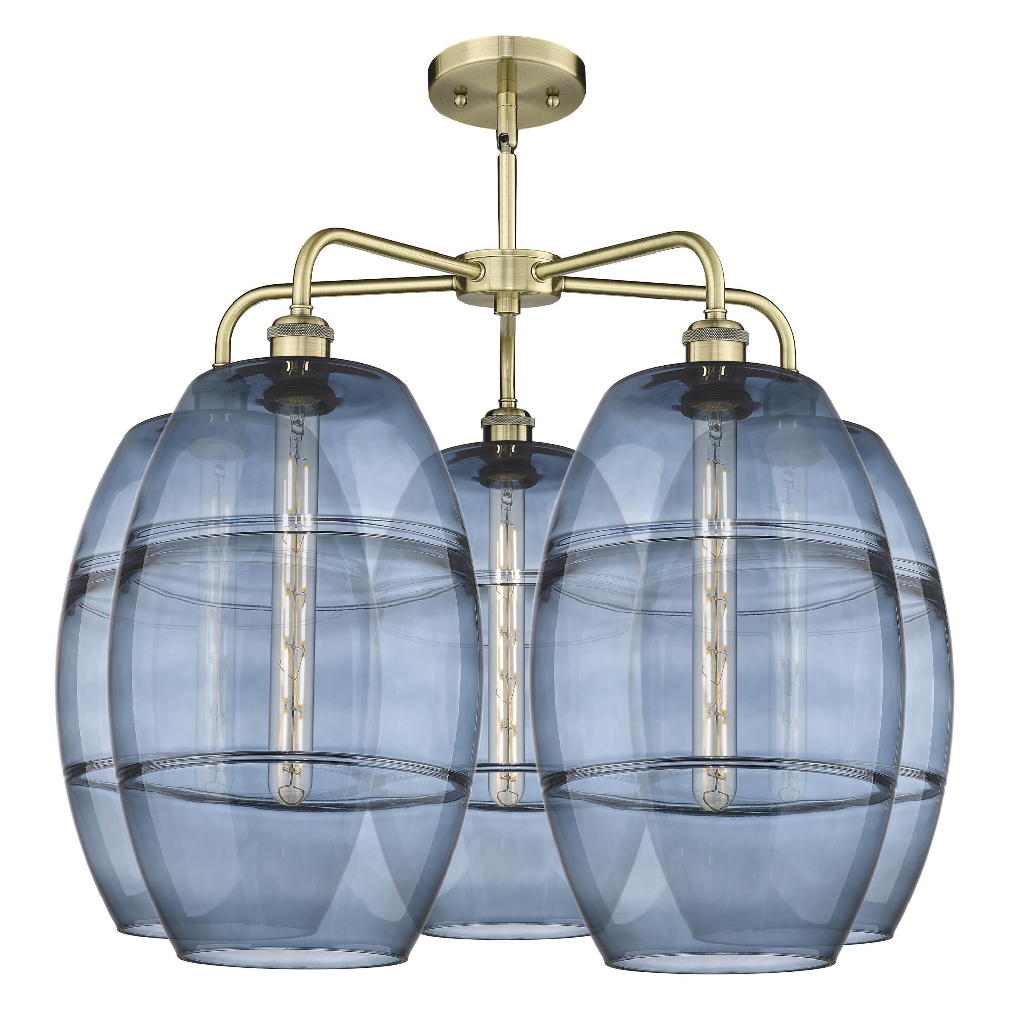 Shown in Antique Brass finish and Princess Blue glass