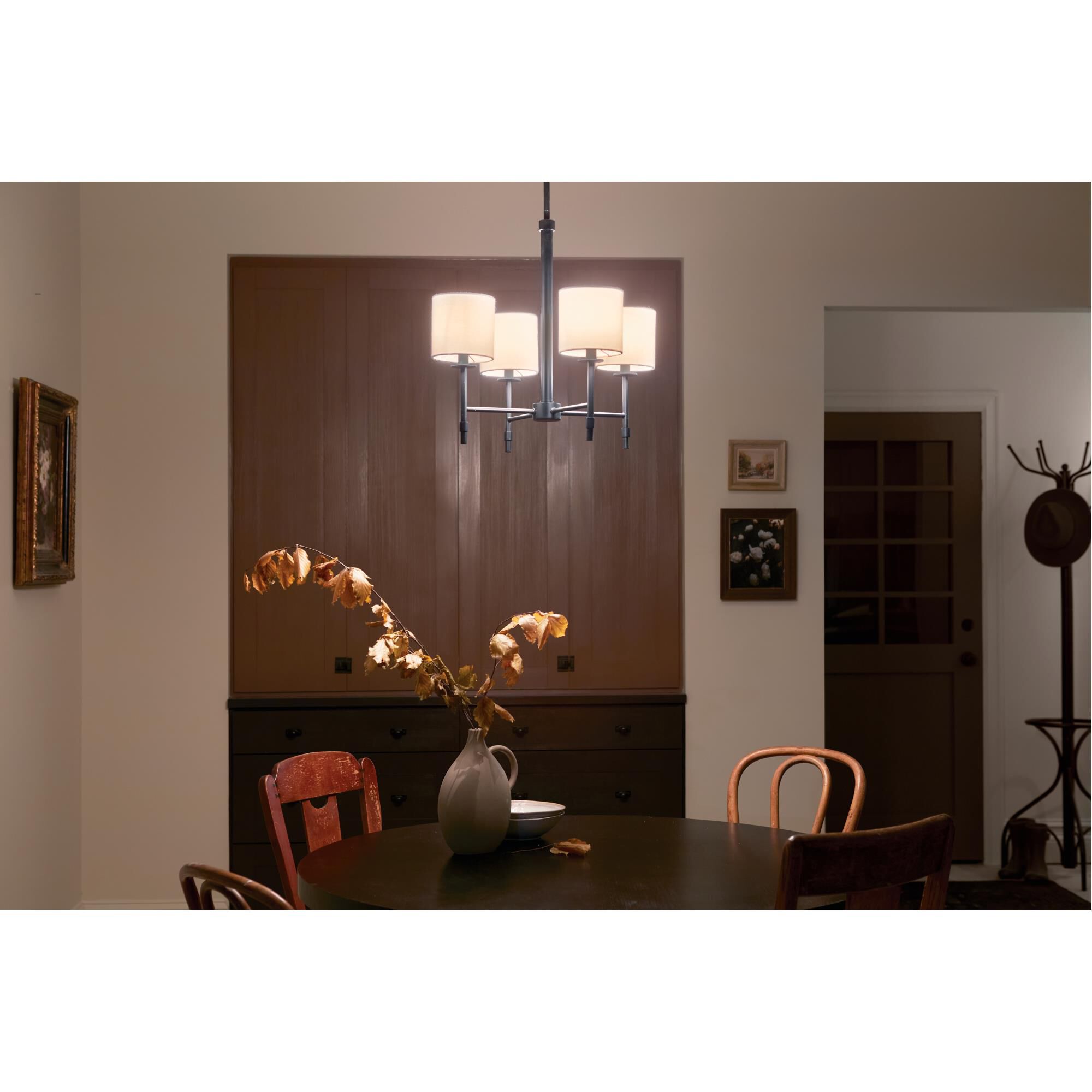 Shown in Black finish and Fabric and Drum shade