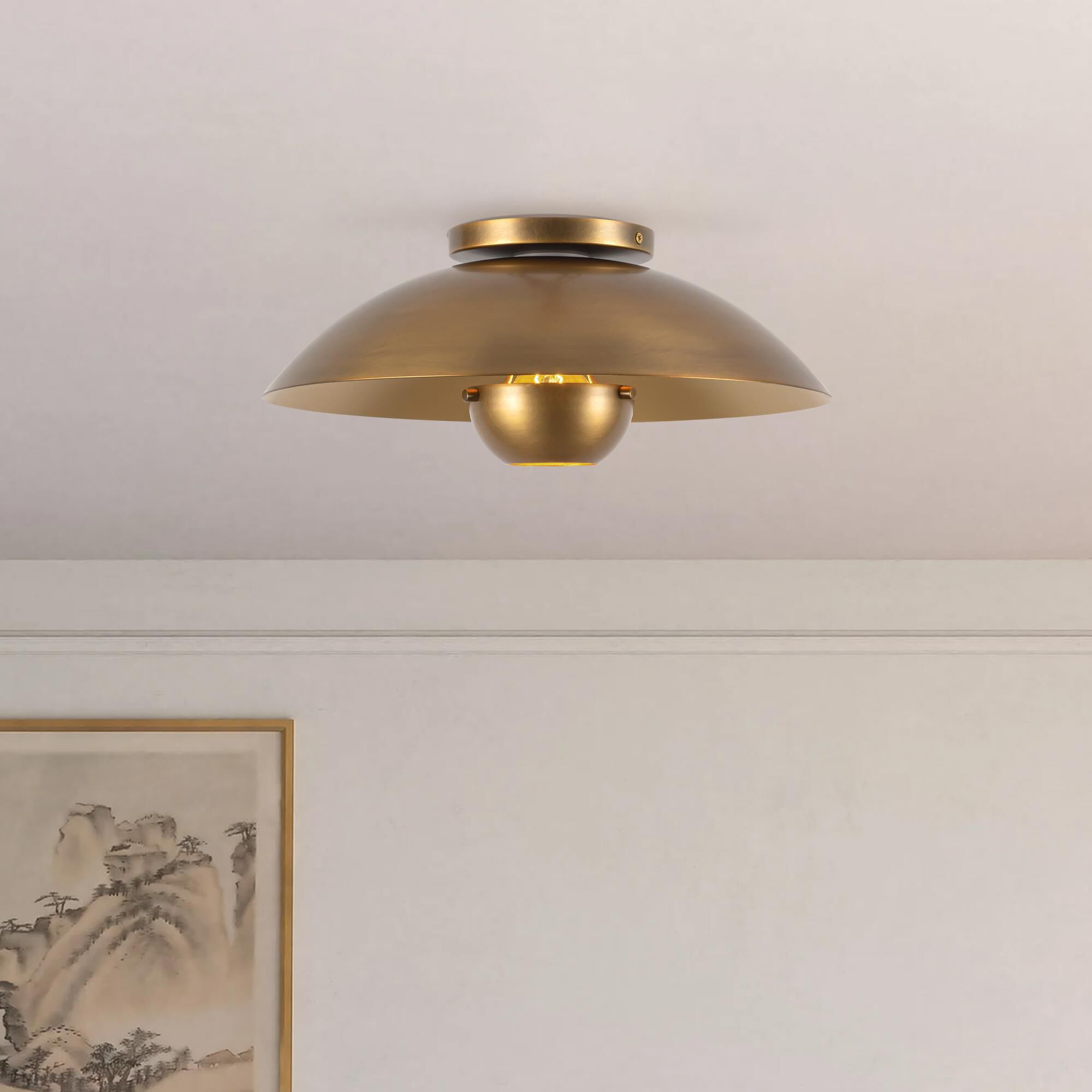 Shown in Vintage Brass finish and Steel shade
