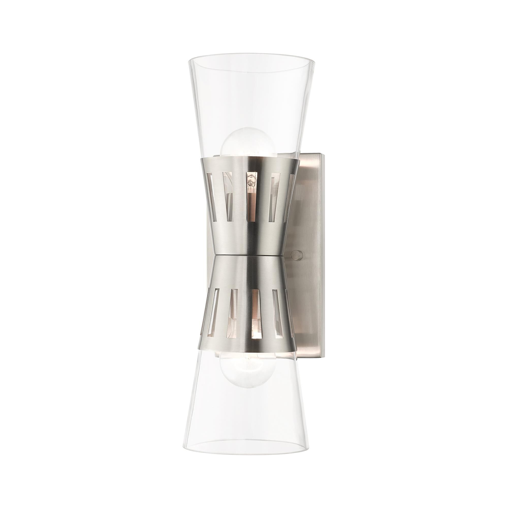 Shown in Brushed Nickel finish and Hand Blown Clear glass