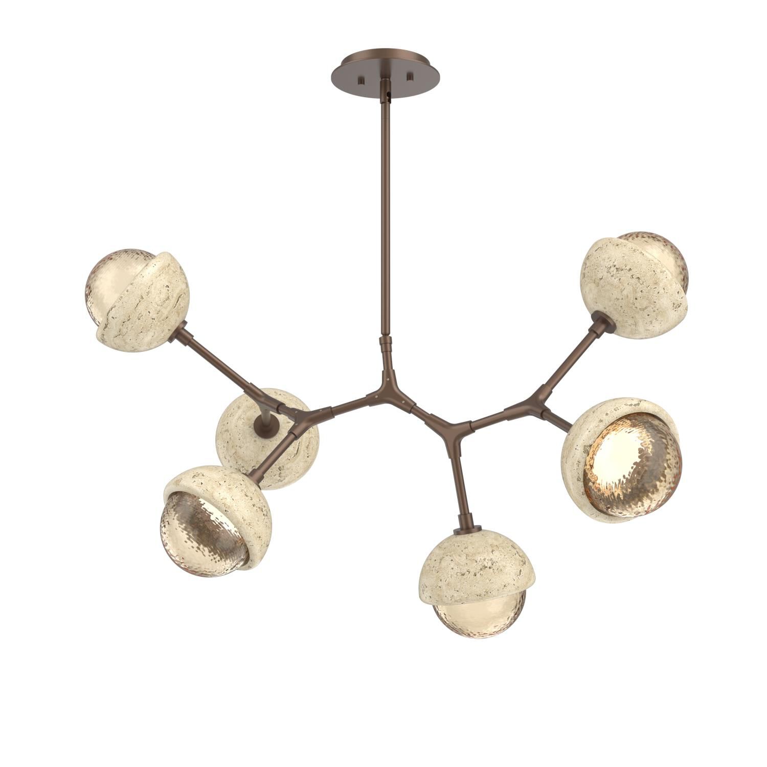 Shown in Burnished Bronze finish and Amber glass and Travertine Stone accent