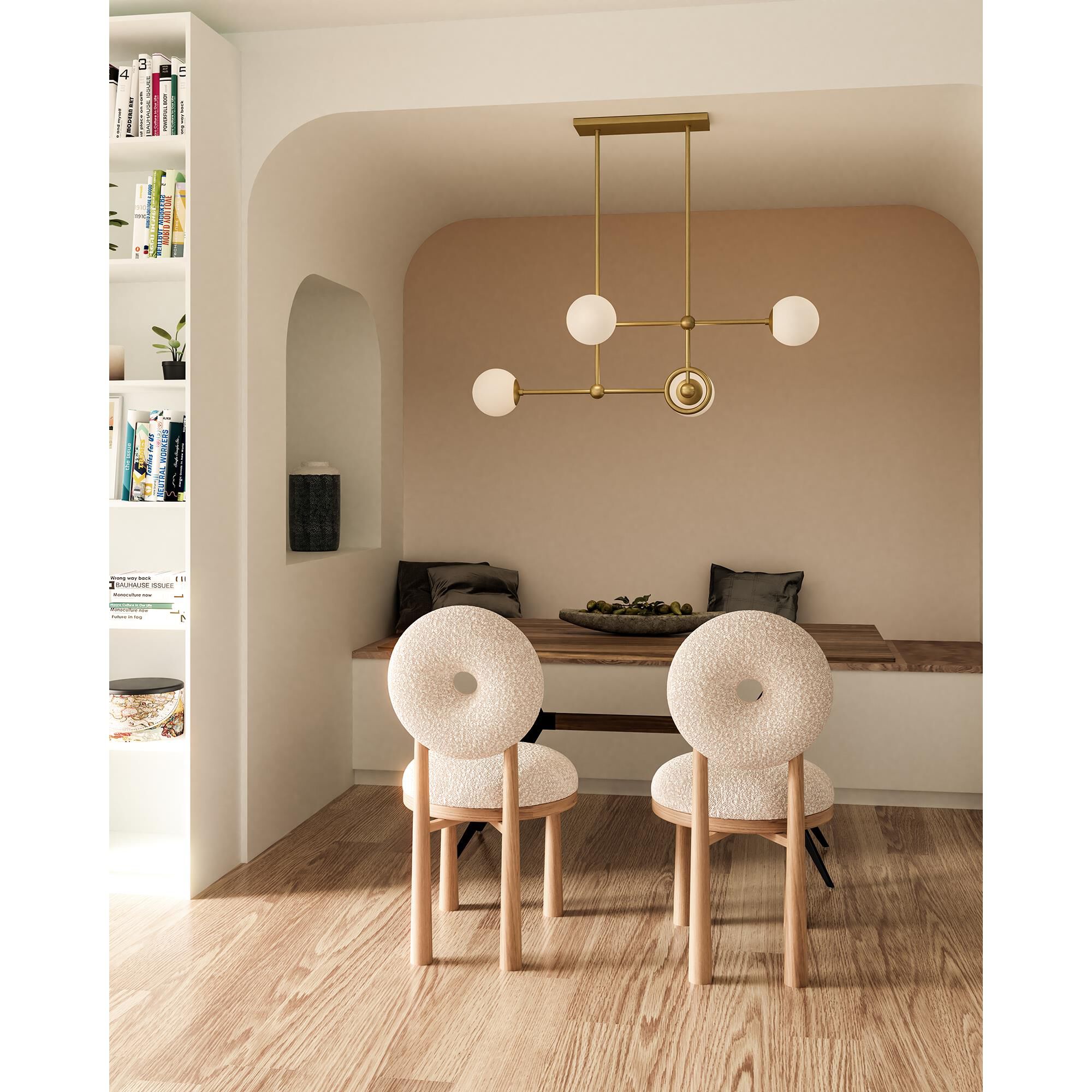Shown in Brushed Gold/Glossy Opal Glass|matte Black/Glossy Opal Glass finish and Glossy Opal glass and Glossy Opal Glass shade