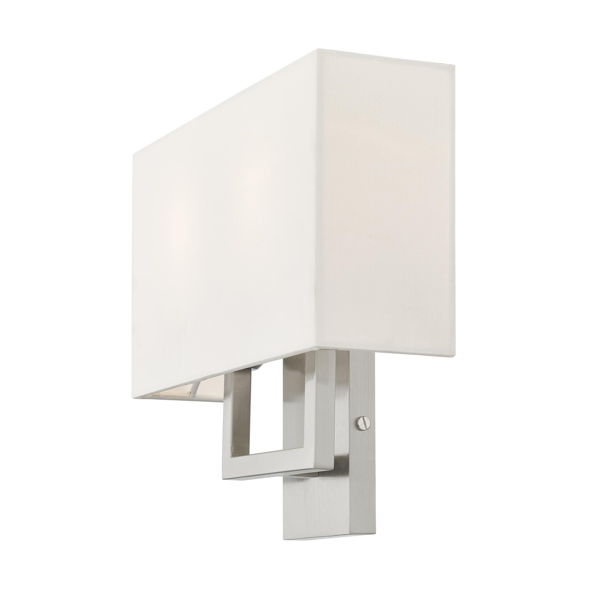 Shown in Brushed Nickel finish and Hand Crafted Off-White Fabric Outside & White Fabric Inside Hardback shade
