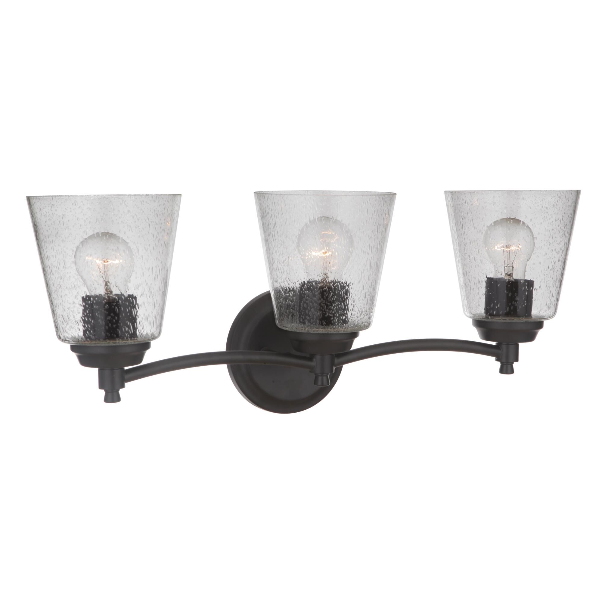Shown in Flat Black finish and Clear Seeded glass and Glass shade