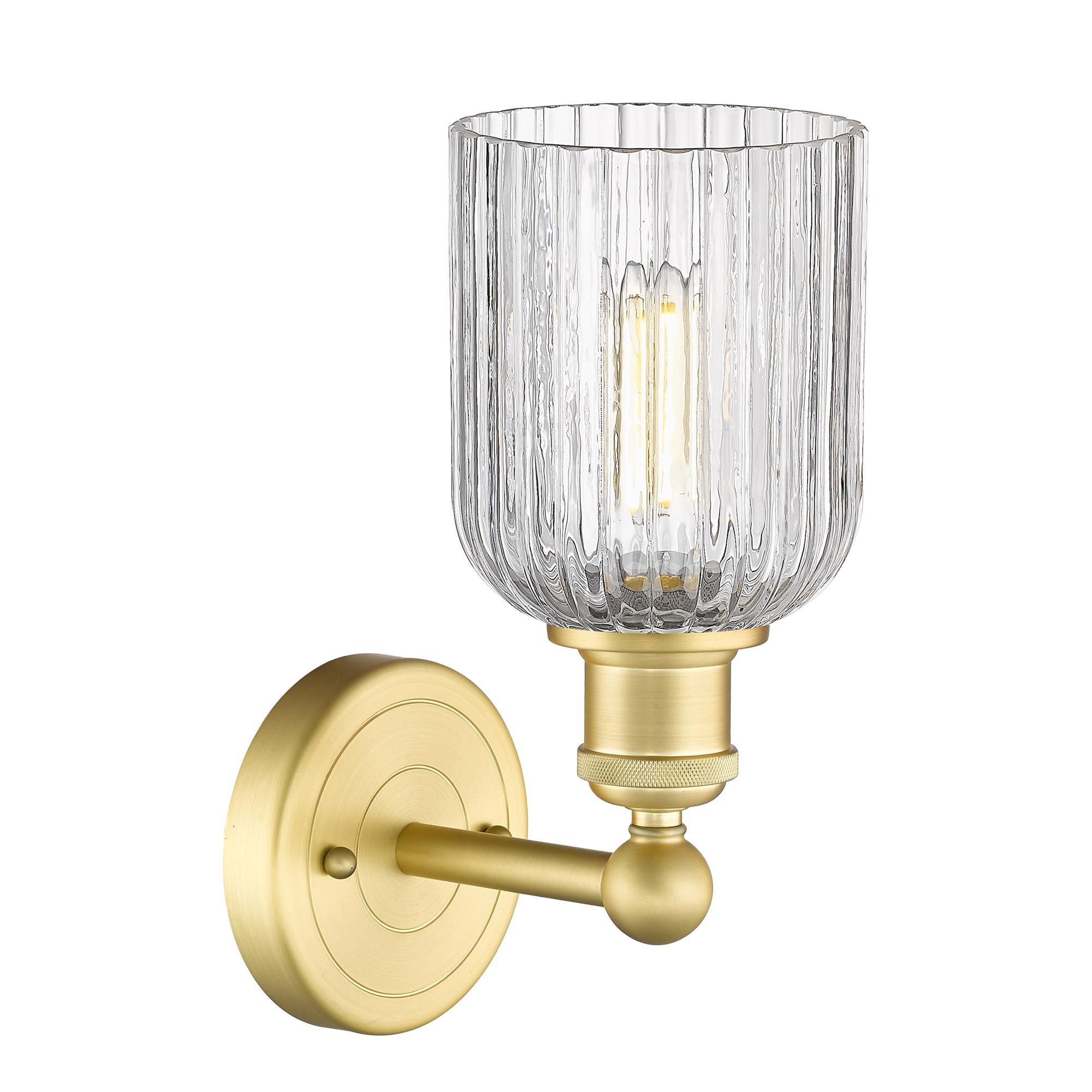 Shown in Satin Gold finish and Clear glass