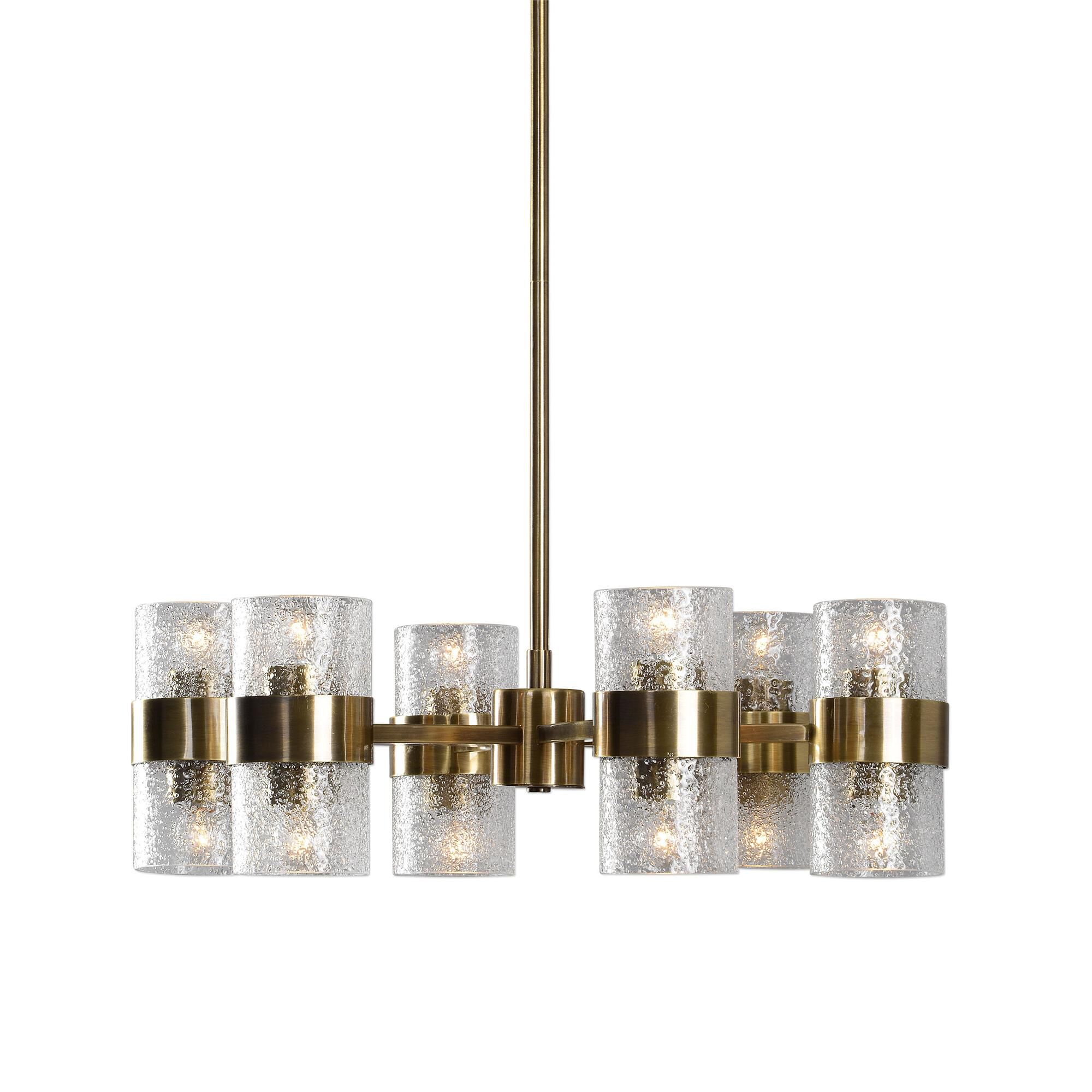 Shown in Antique Brass finish and Textured Clear glass