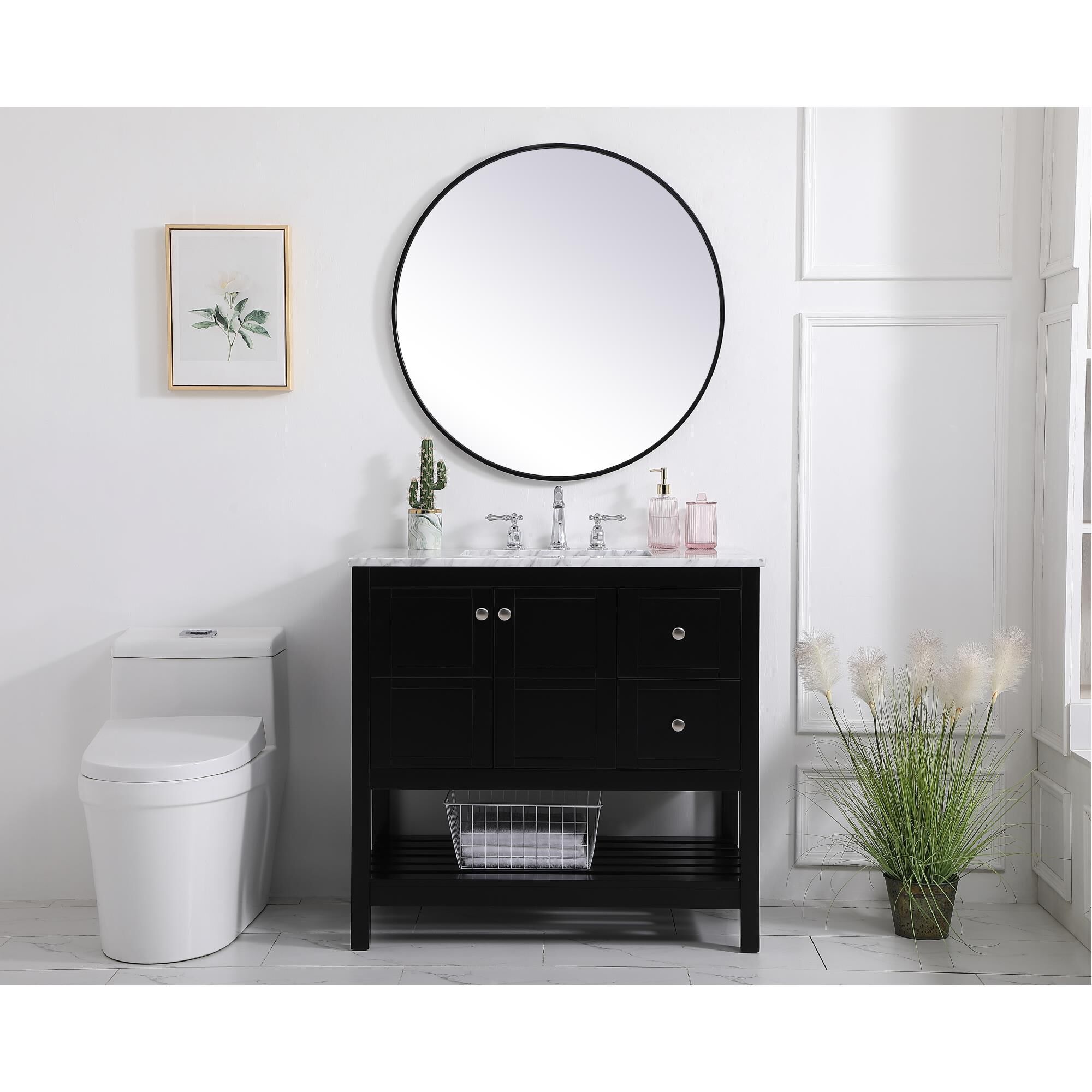 Shown in Black And Brushed Nickel With Carrara White Marble finish