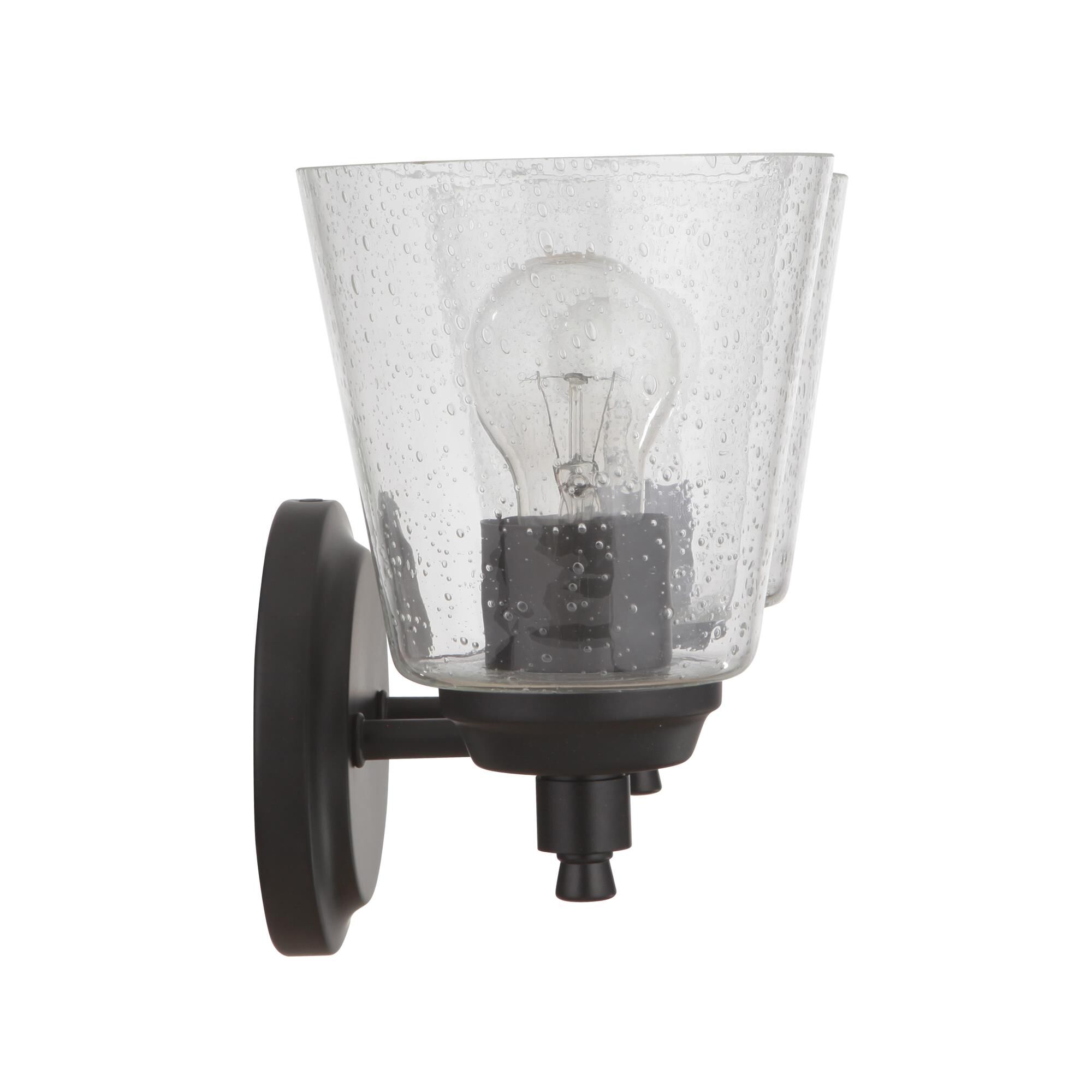 Shown in Flat Black finish and Clear Seeded glass and Glass shade
