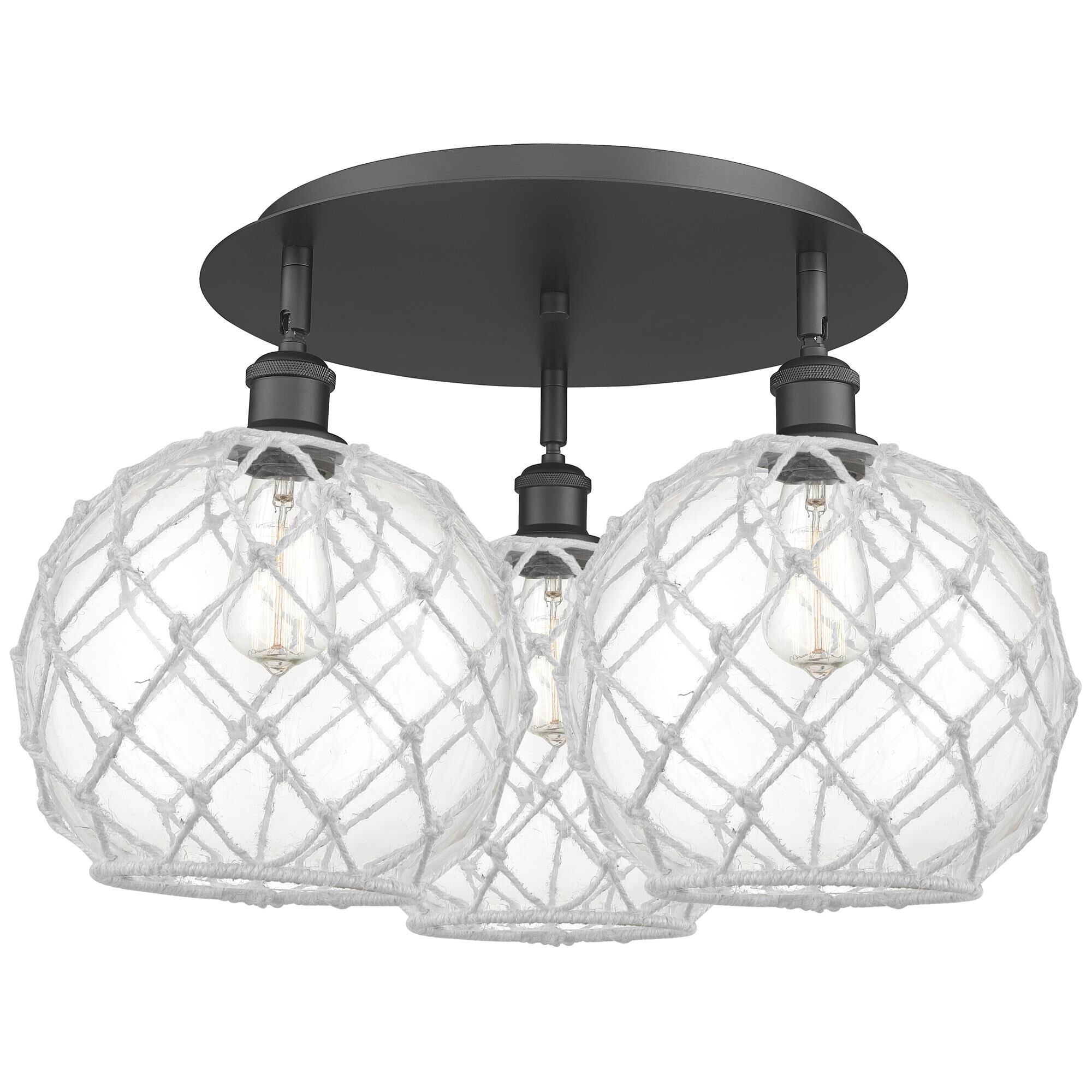 Shown in Matte Black finish and Clear with White Rope glass