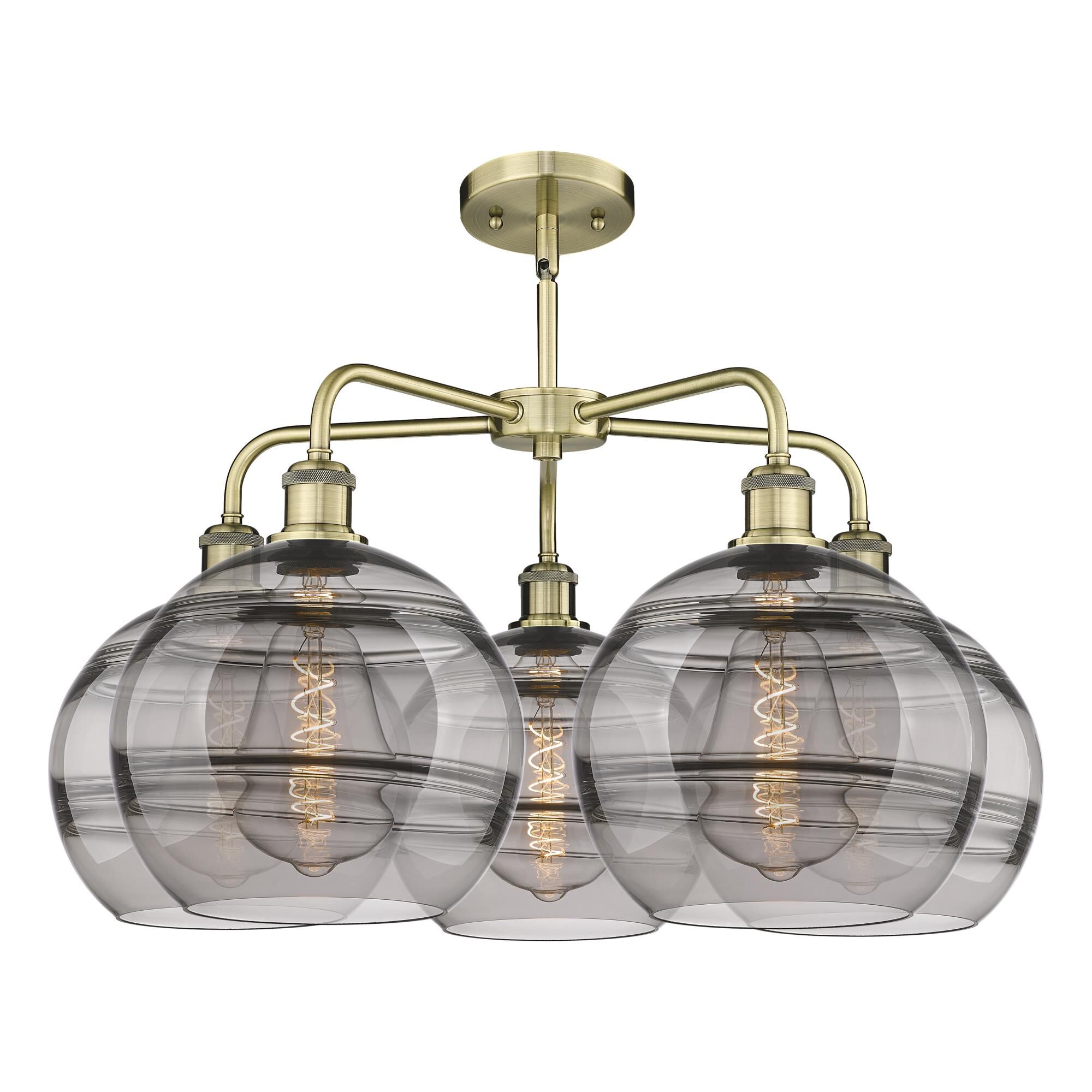 Shown in Antique Brass finish and Light Smoke glass