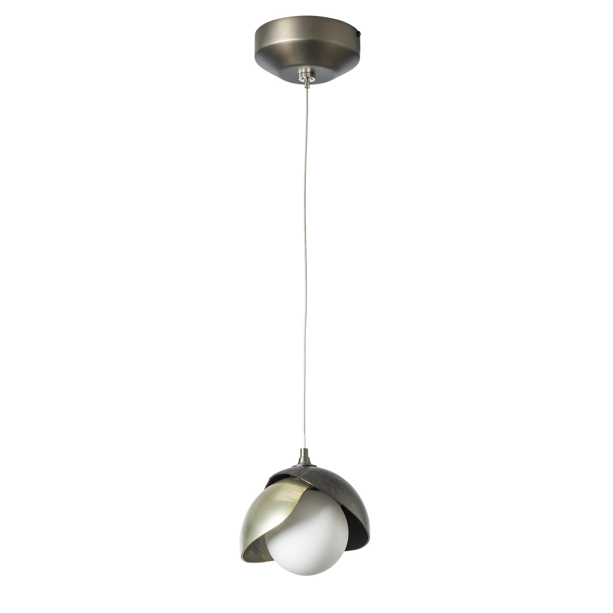 Shown in Dark Smoke finish and Opal glass and Modern Brass  accent