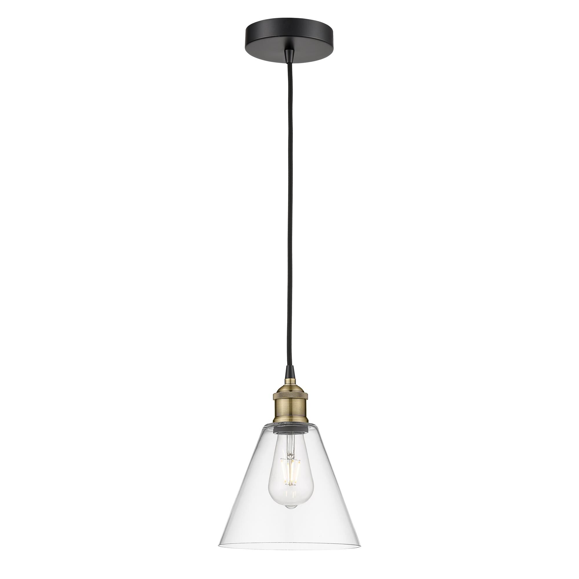 Shown in Black Antique Brass finish and Clear glass