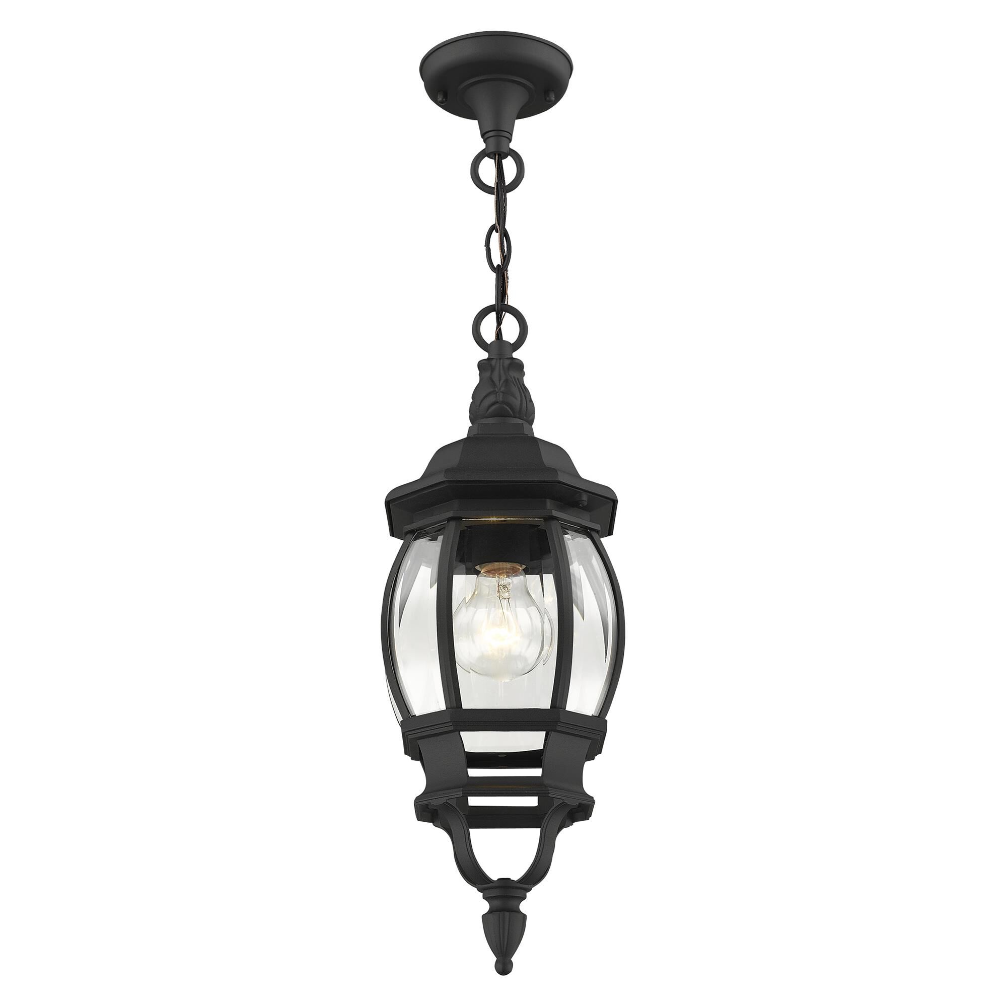 Shown in Textured Black finish and Clear Beveled glass and Clear Beveled Glass shade