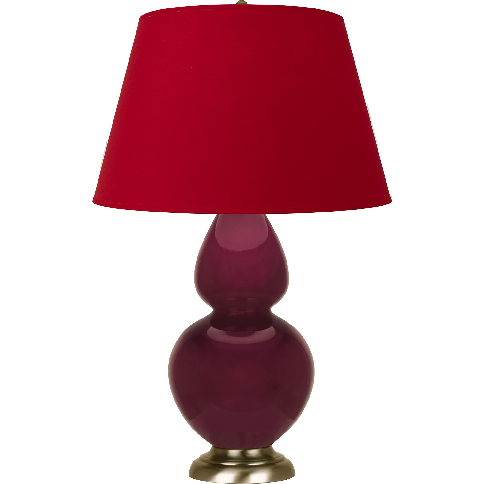 Shown in Sugar Plum Glazed finish and Rose Red with Ink Black Lining shade and Antique Brass accent
