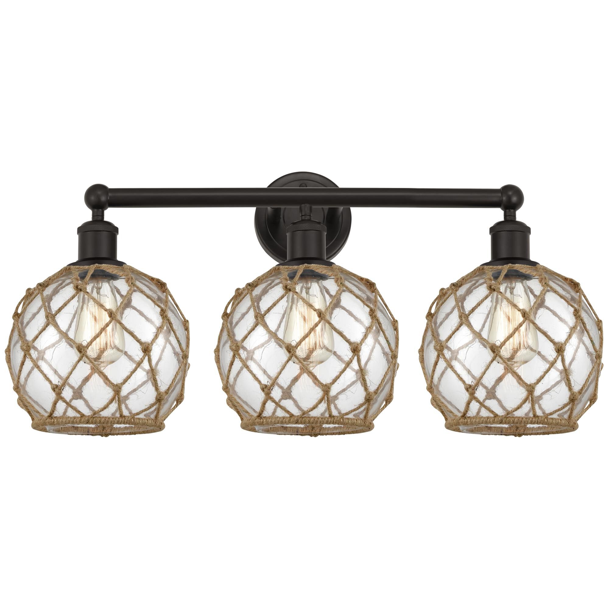 Shown in Oil Rubbed Bronze finish and Clear with Brown Rope glass