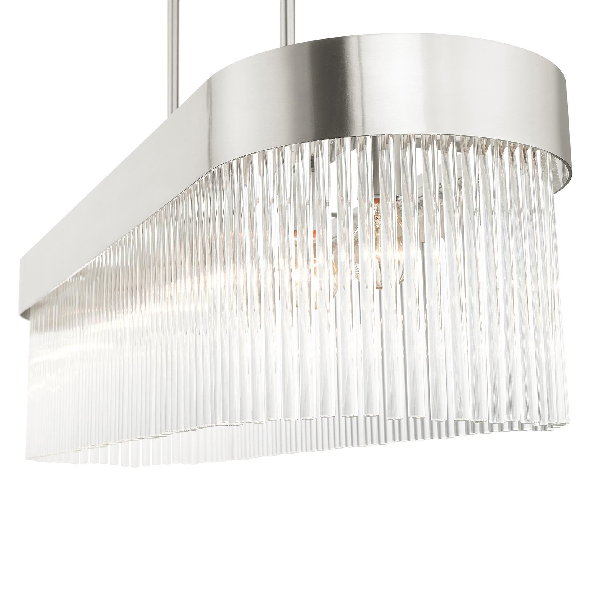 Shown in Brushed Nickel finish and Brushed Nickel Drum Shade With Clear Crystal Rods glass and Brushed Nickel Drum  With Clear Crystal Rods shade