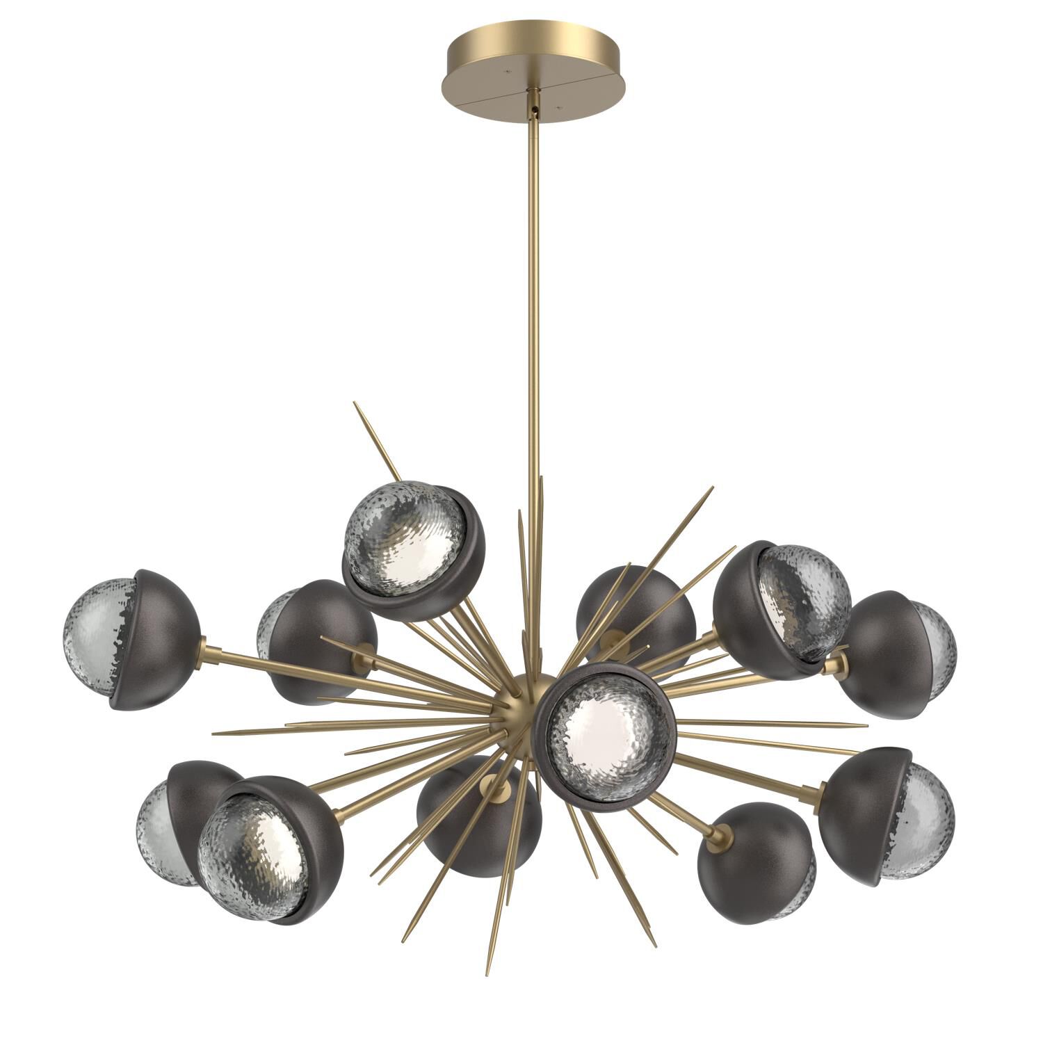 Shown in Gilded Brass finish and Smoke glass and Graphite accent