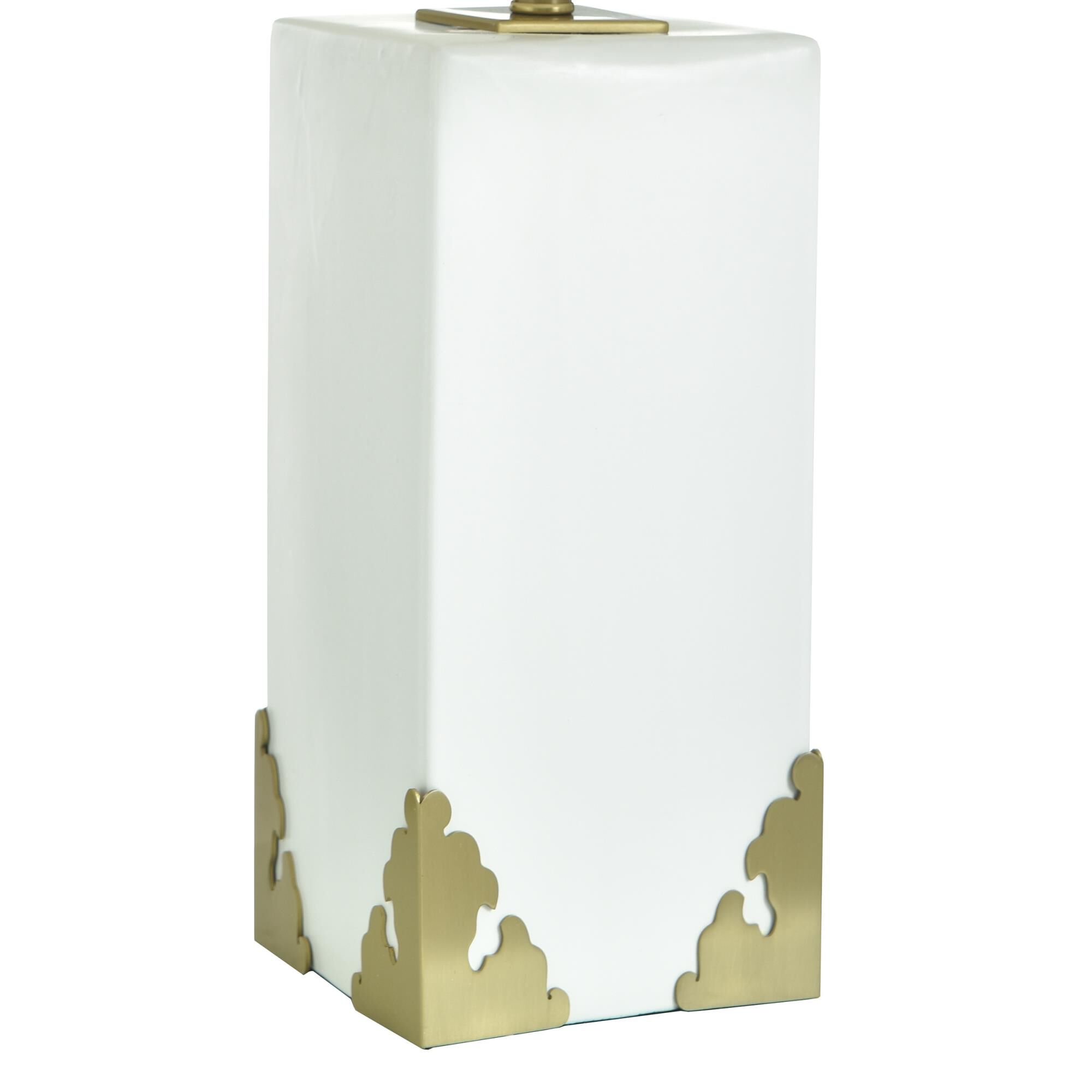 Shown in Polished Brass and White finish and Off-White shade