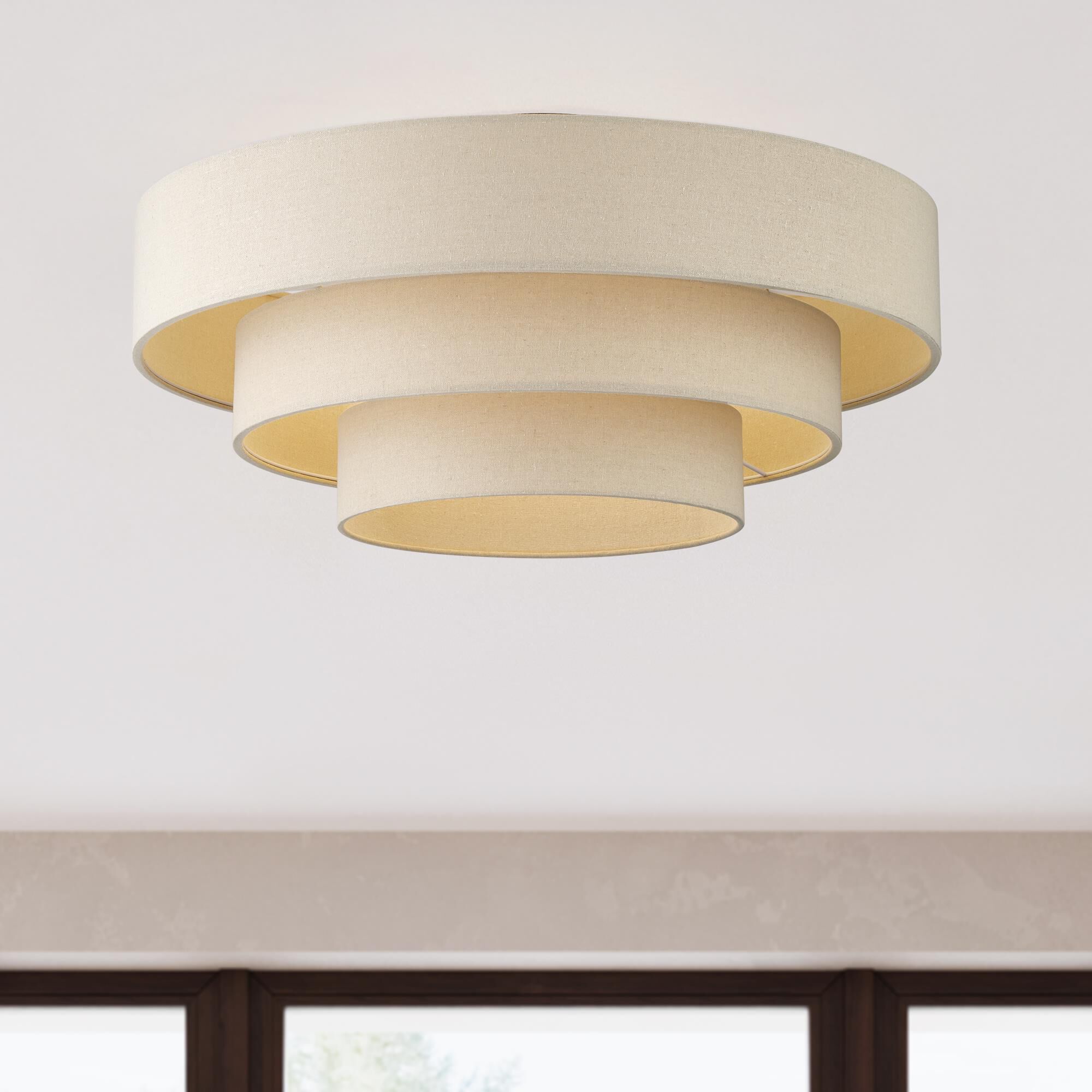 Shown in Antique Gold Leaf finish and Hand Crafted Parchment Color Hardback Fabric shade