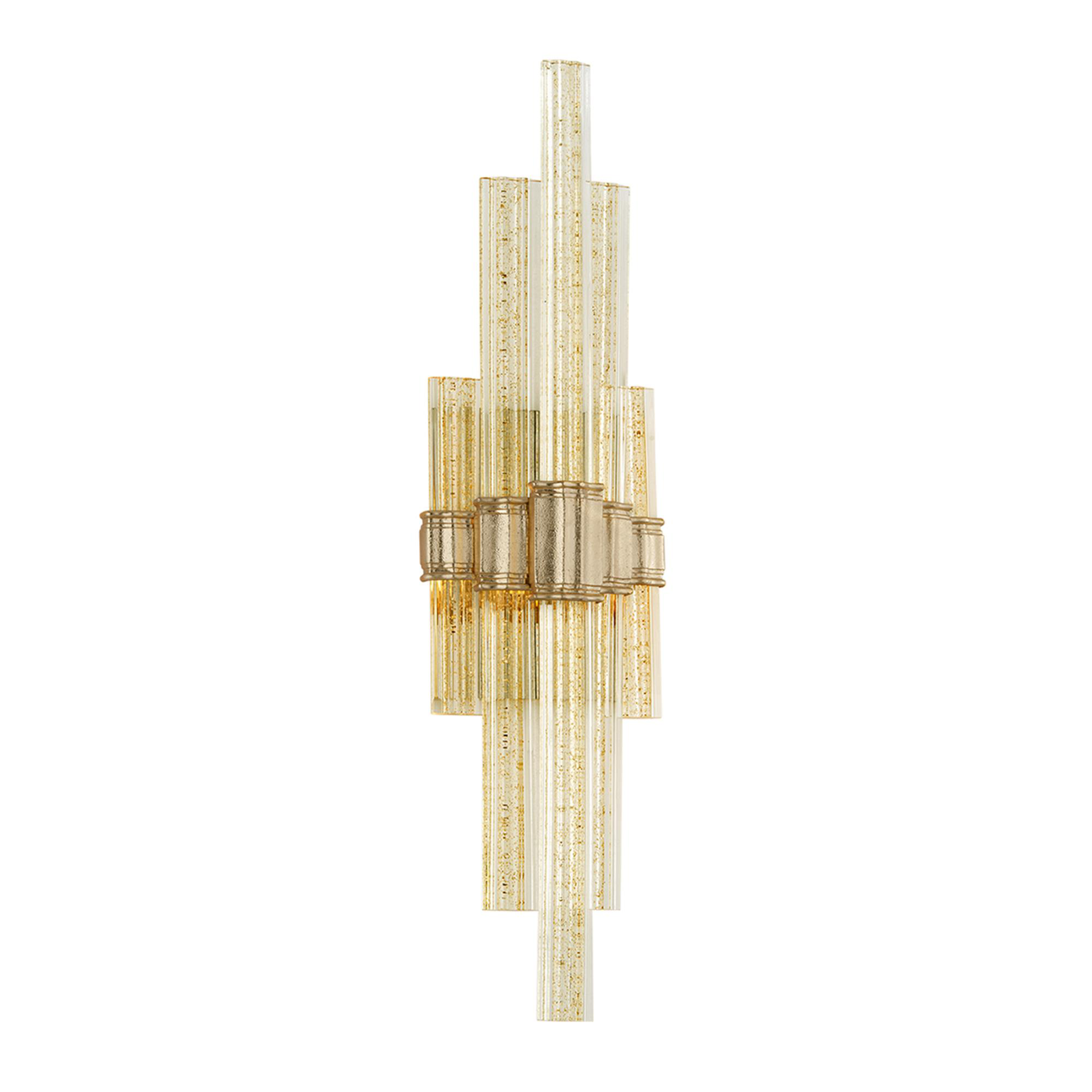 Shown in Gold Leaf finish and Clear glass and Venetian Glass shade