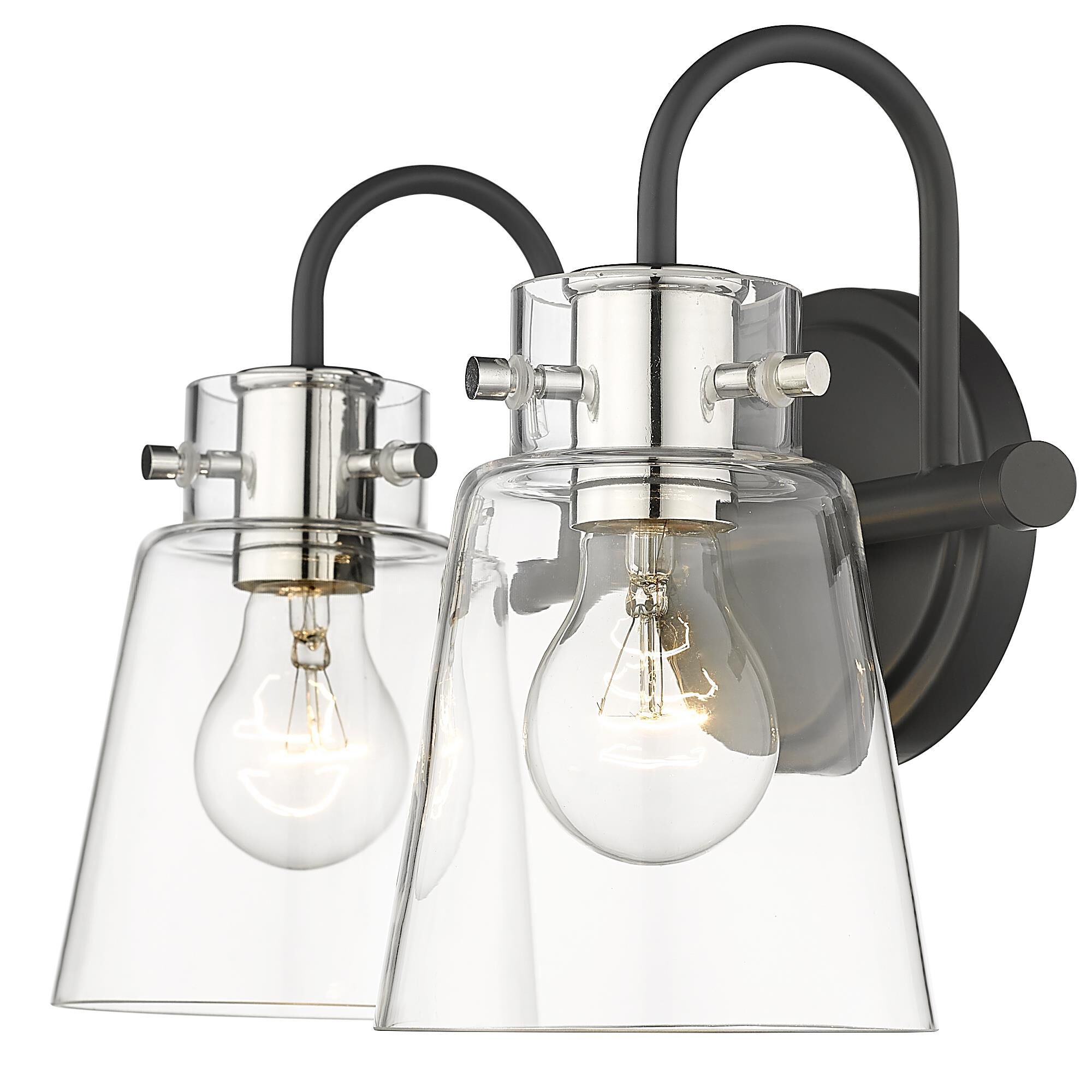 Shown in Matte Black And Polished Nickel finish and Clear Glass shade